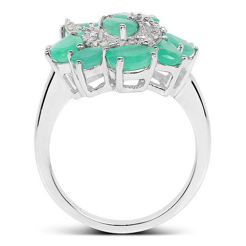 3.57 Carat Genuine Emerald and White Diamond .925 Sterling Silver Ring on sale at MyriadMart