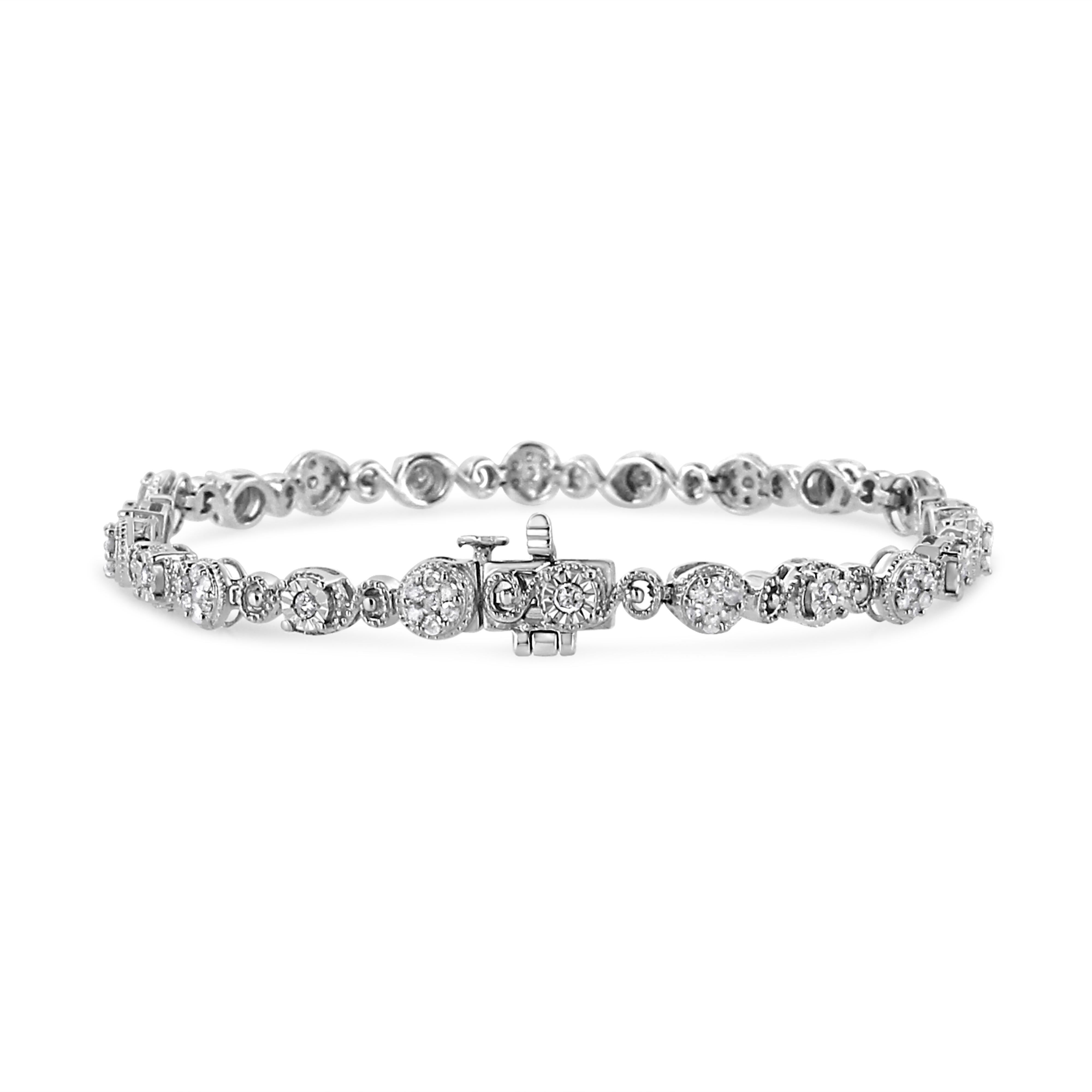 .925 Sterling Silver 1.0 Cttw Diamond Swirl Beaded Link Bracelet I-J Color, I3-Promo Clarity - 7.25" Inches on sale at MyriadMart