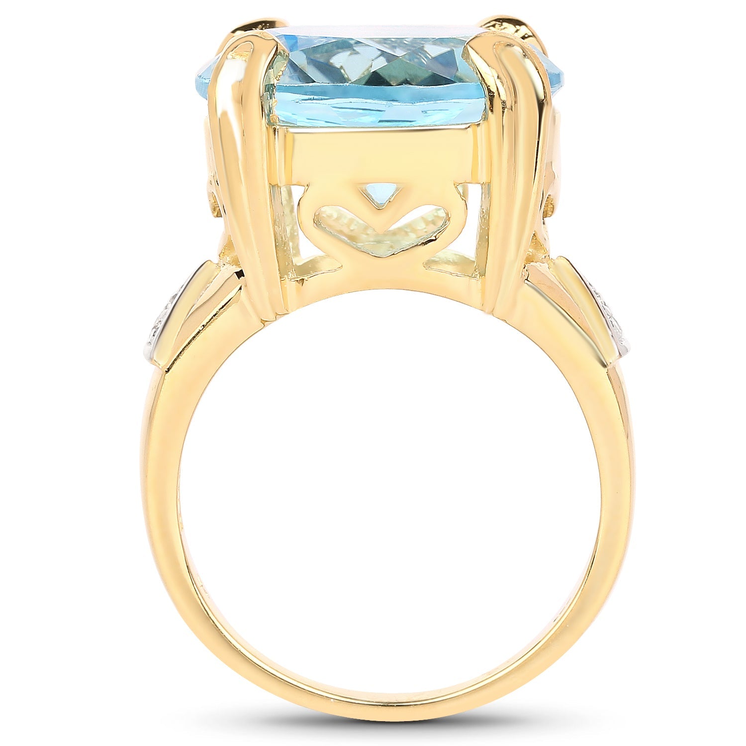 14K Yellow Gold Plated 12.98 Carat Genuine Blue Topaz and White Topaz .925 Sterling Silver Ring on sale at MyriadMart