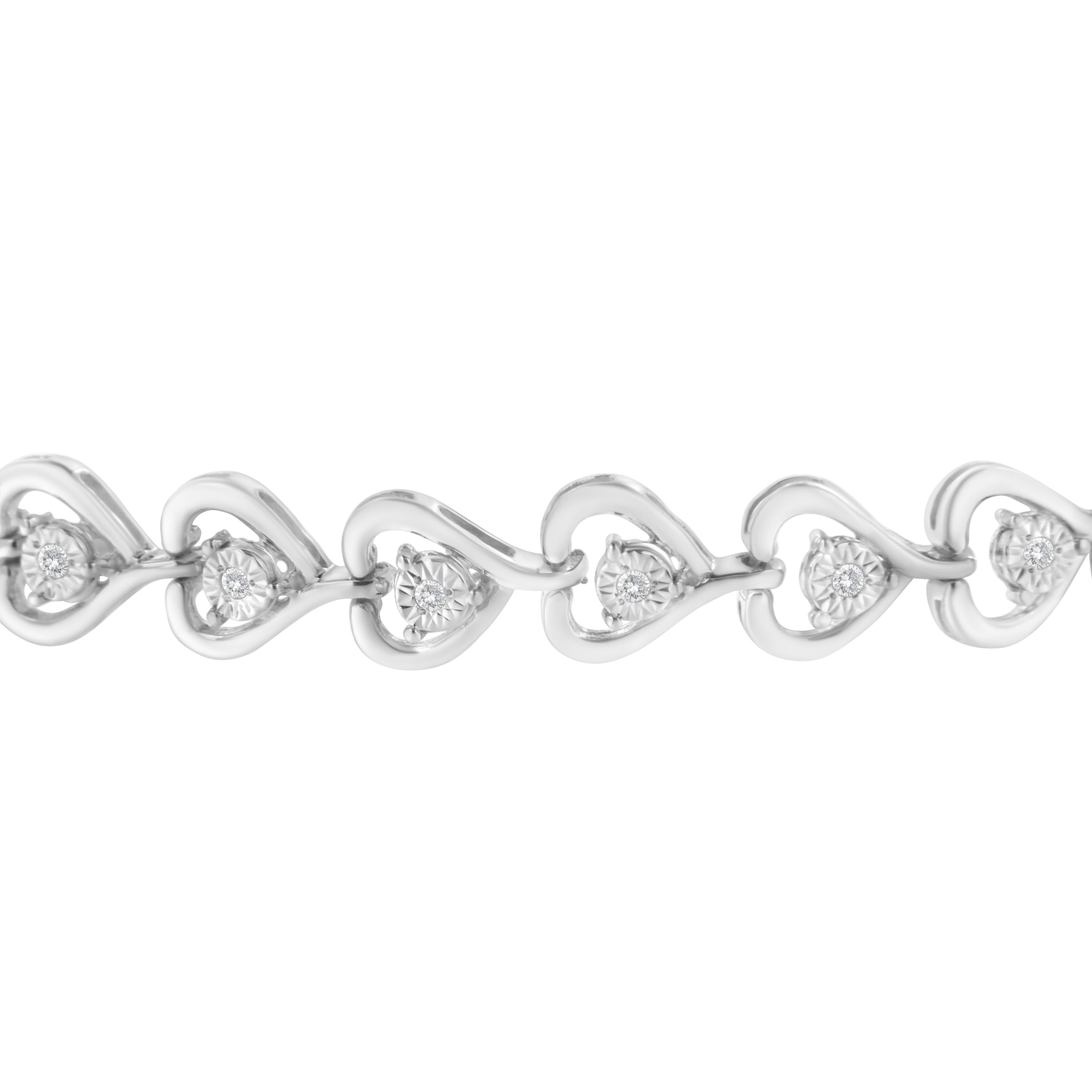 Sterling Silver Diamond Woven Heart Bolo Bracelet 0.1 cttw, H-I Color, I2-I3 Clarity on sale at MyriadMart