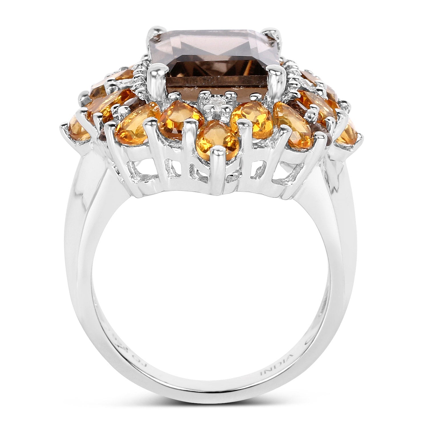 6.72 Carat Genuine Smoky Quartz, Citrine and White Diamond .925 Sterling Silver Ring on sale at MyriadMart