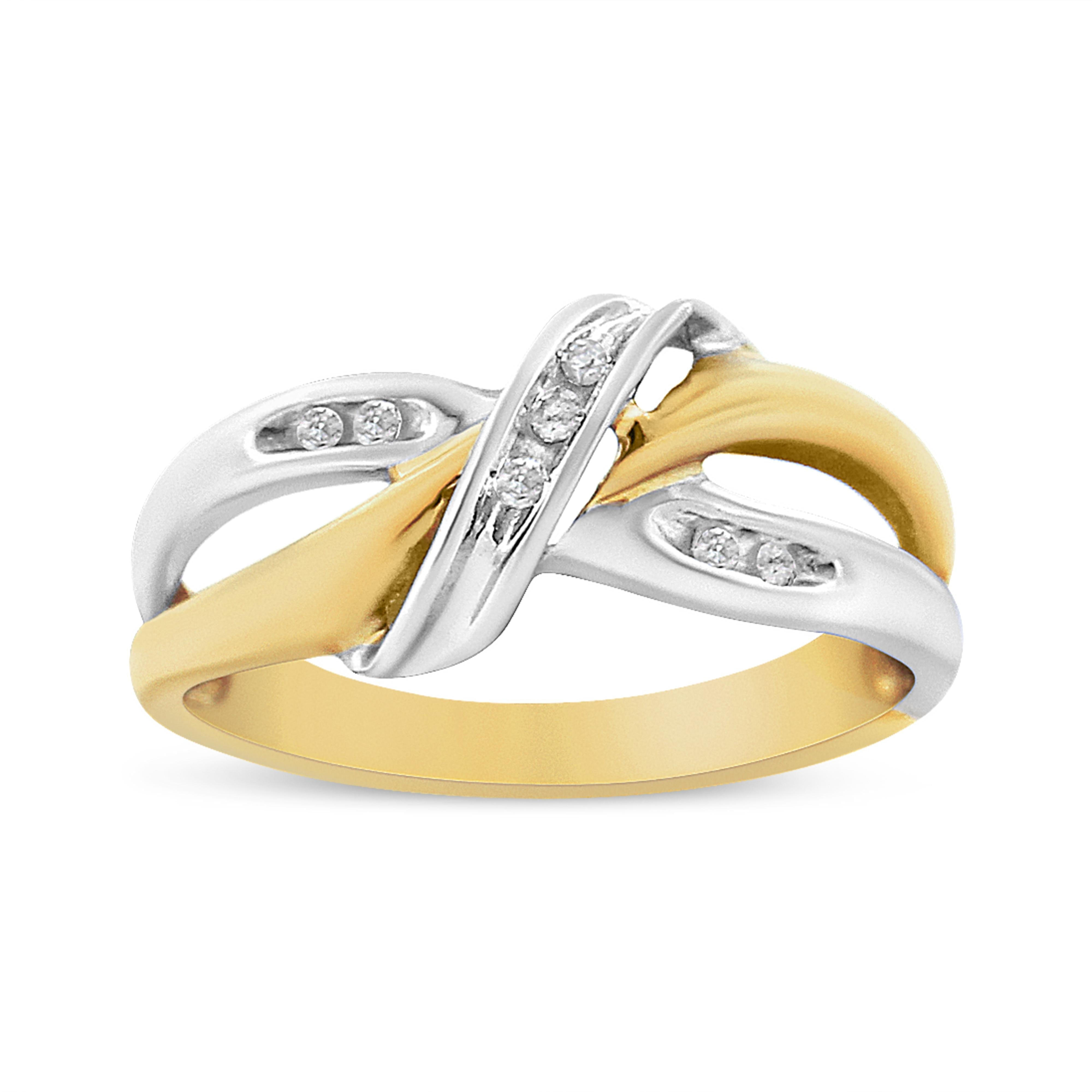 10K Yellow and White Gold 1/20 Cttw Round-Cut Diamond Bypass Ring I2 Color, I-J Clarity on sale at MyriadMart