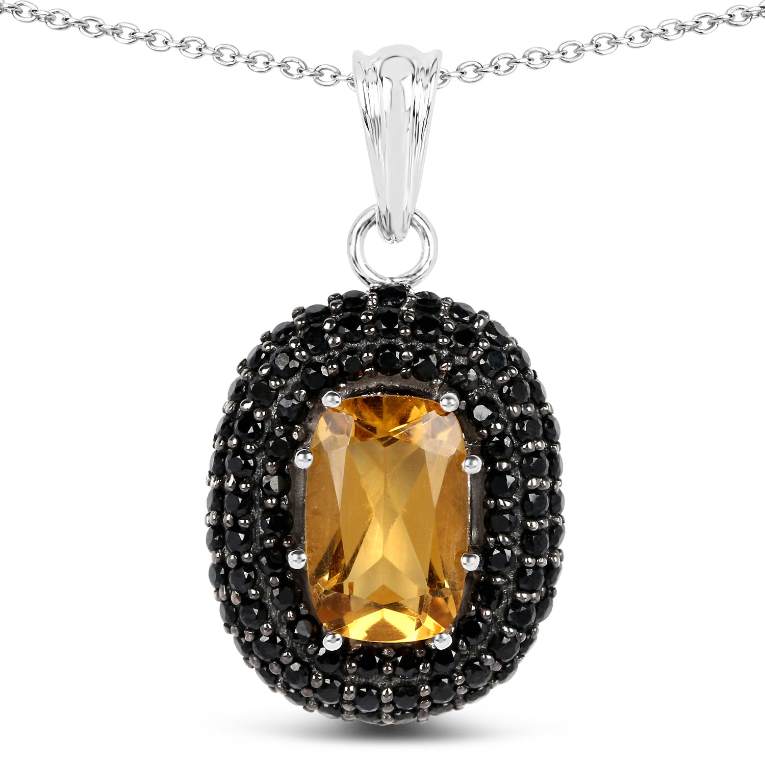 5.85 Carat Genuine Citrine and Black Spinel .925 Sterling Silver Pendant on sale at MyriadMart