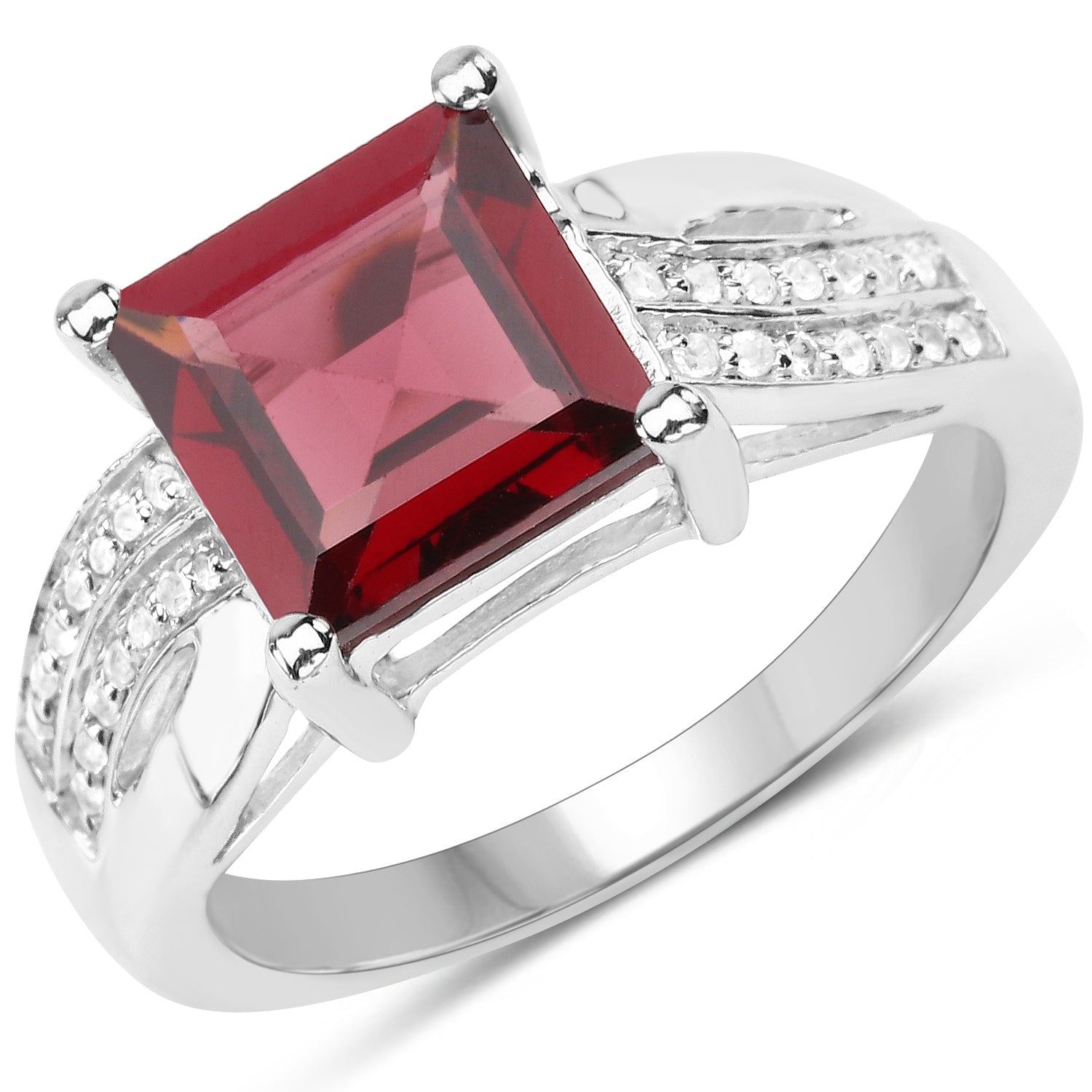 2.99 Carat Genuine Garnet and White Topaz .925 Sterling Silver Ring on sale at MyriadMart