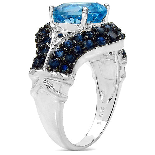 5.02 Carat Genuine Blue Topaz & Blue Sapphire .925 Sterling Silver Ring on sale at MyriadMart