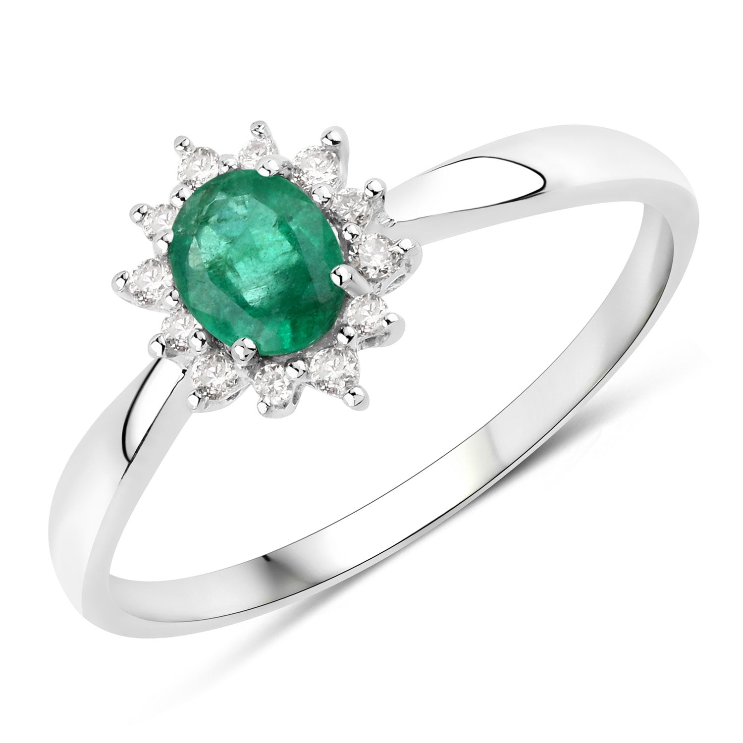 0.40 Carat Genuine Zambian Emerald and White Diamond 14K White Gold Ring on sale at MyriadMart