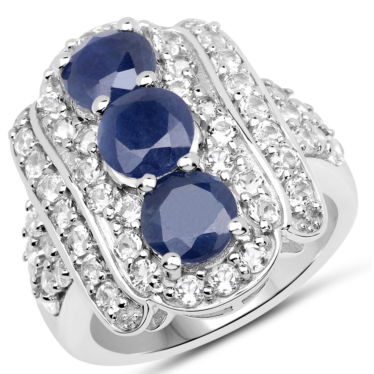 4.85 Carat Genuine Blue Sapphire and White Topaz .925 Sterling Silver Ring on sale at MyriadMart