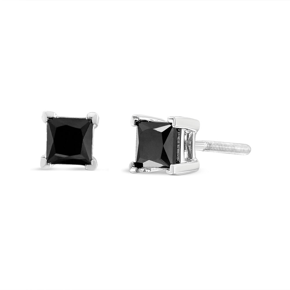 .925 Sterling Silver 4.00 Cttw Princess-Cut Square Black Diamond Classic 4-Prong Stud Earrings with Screw Backs on sale at MyriadMart