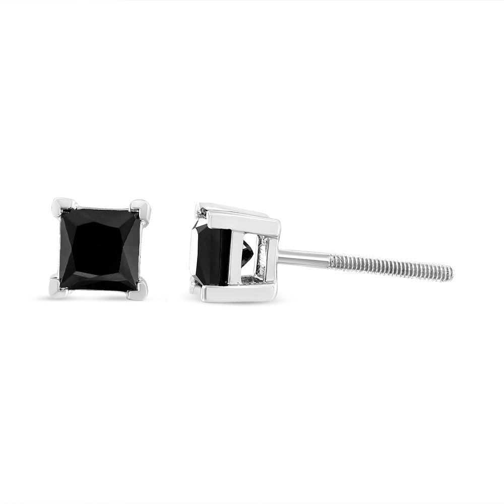 .925 Sterling Silver 4.00 Cttw Princess-Cut Square Black Diamond Classic 4-Prong Stud Earrings with Screw Backs on sale at MyriadMart