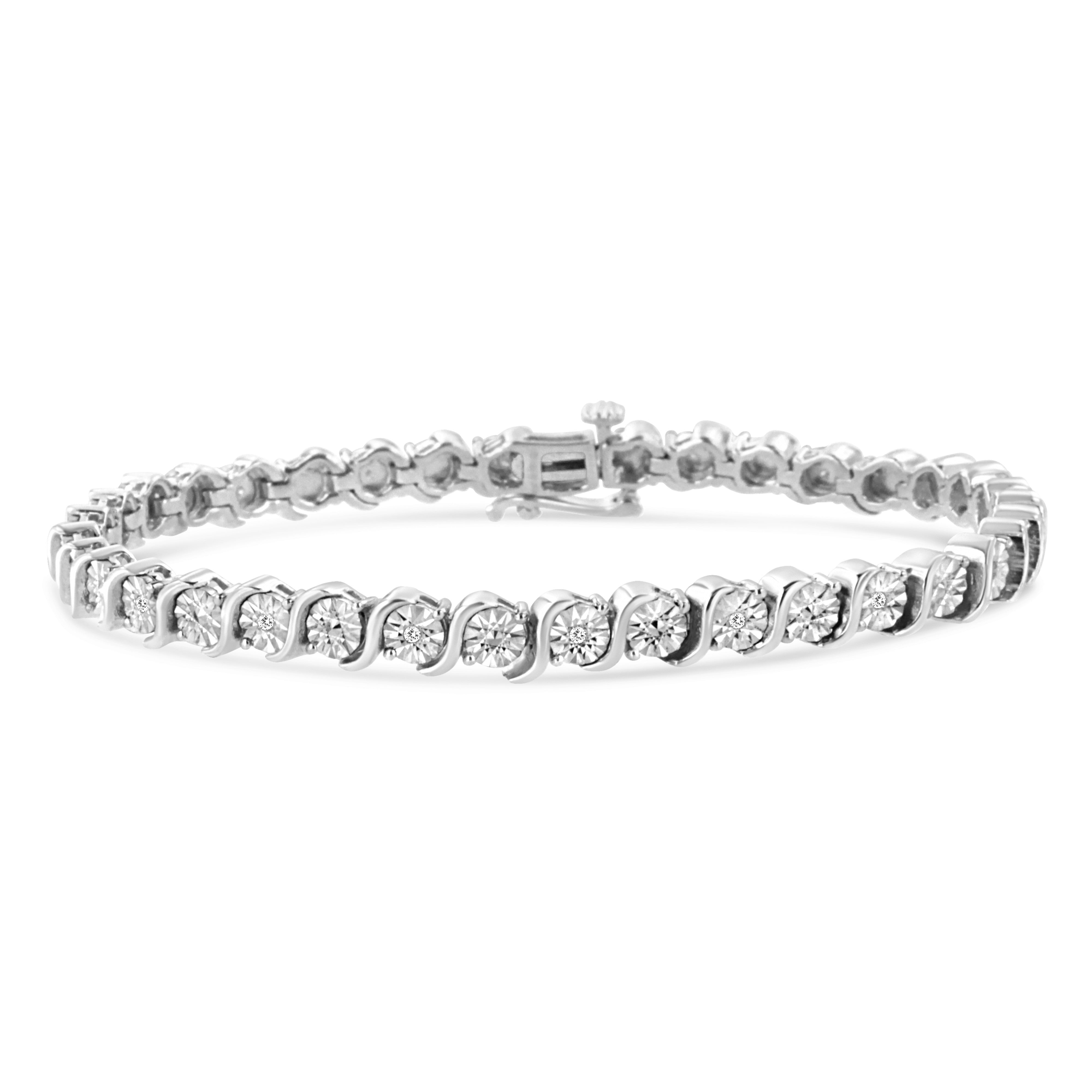 14K Rose Gold Plated .925 Sterling Silver 1/10 Cttw Diamond Round Miracle Plate and "S" Link Tennis Bracelet I-J Color, I2- I3 Clarity - 7" on sale at MyriadMart