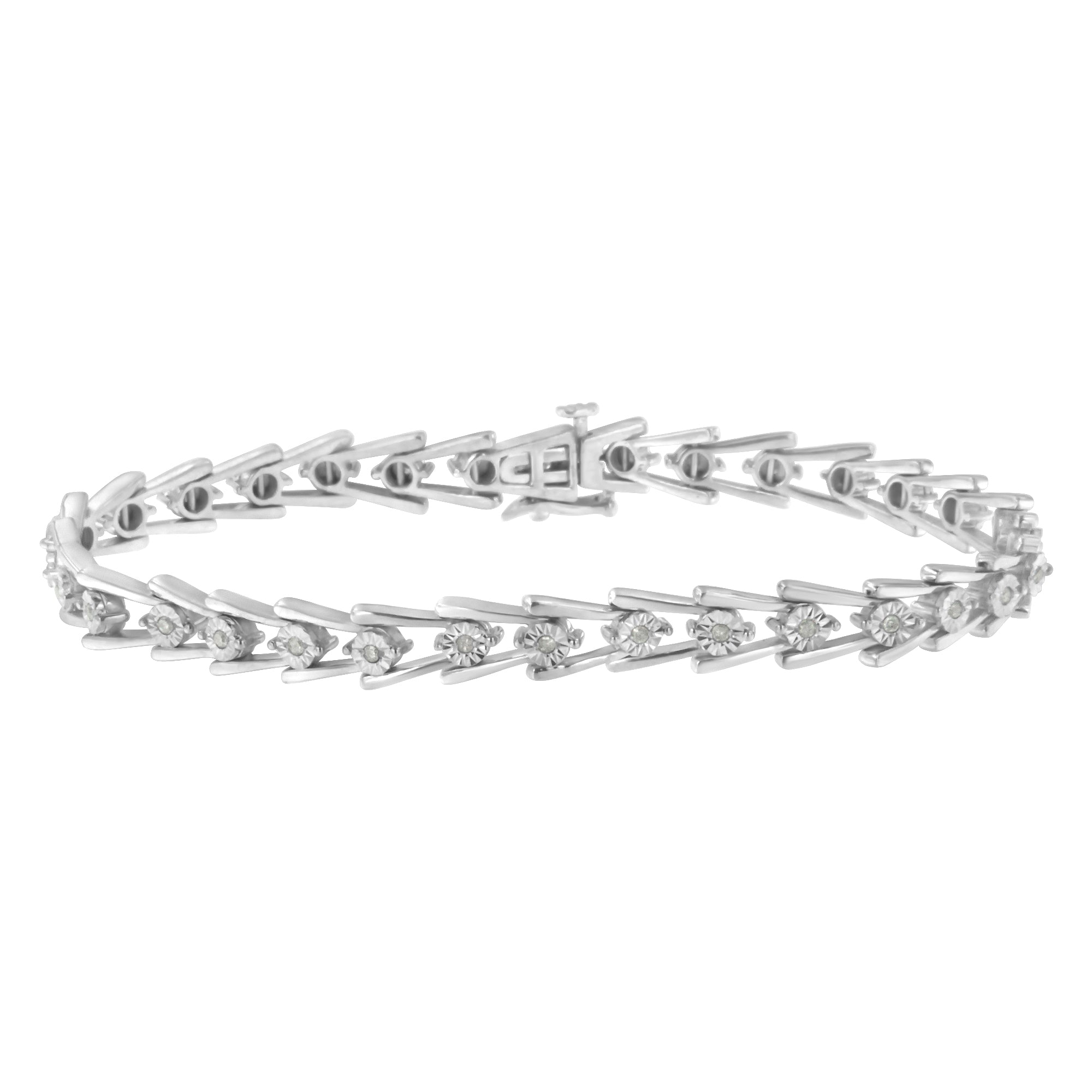 .925 Sterling Silver 1/4 cttw Miracle Set Diamond Sleek and Open "V"Bracelet I-J Color, I3 Clarity -7.5" on sale at MyriadMart