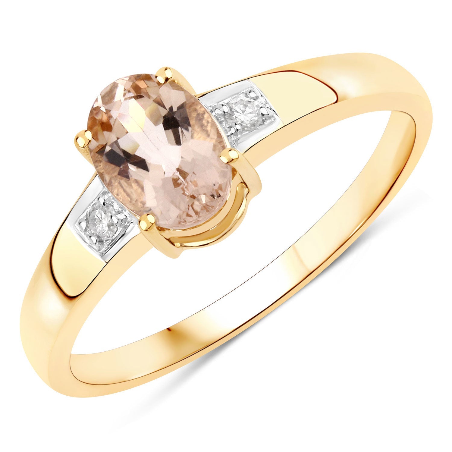0.73 Carat Genuine Morganite and White Diamond 14K Yellow Gold Ring on sale at MyriadMart