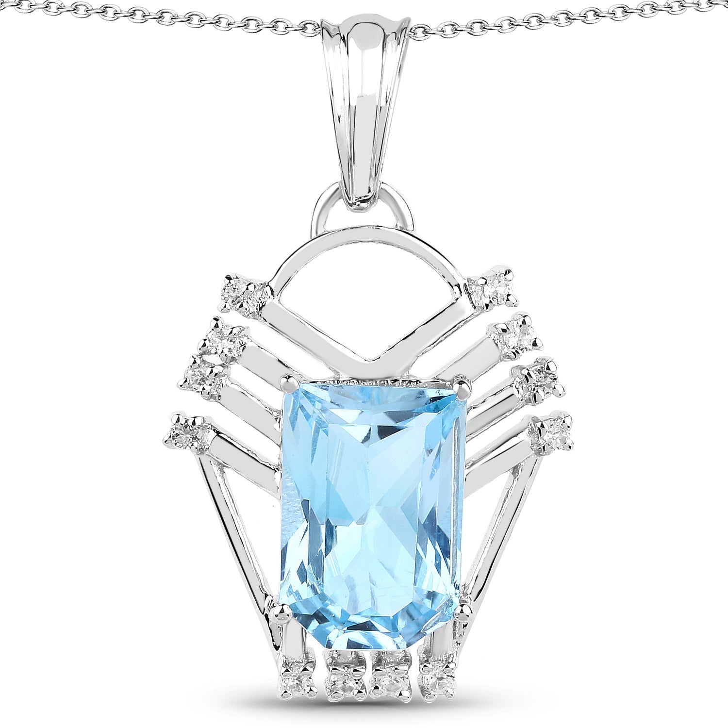 5.76 Carat Genuine Swiss Blue Topaz & White Topaz .925 Sterling Silver Pendant on sale at MyriadMart