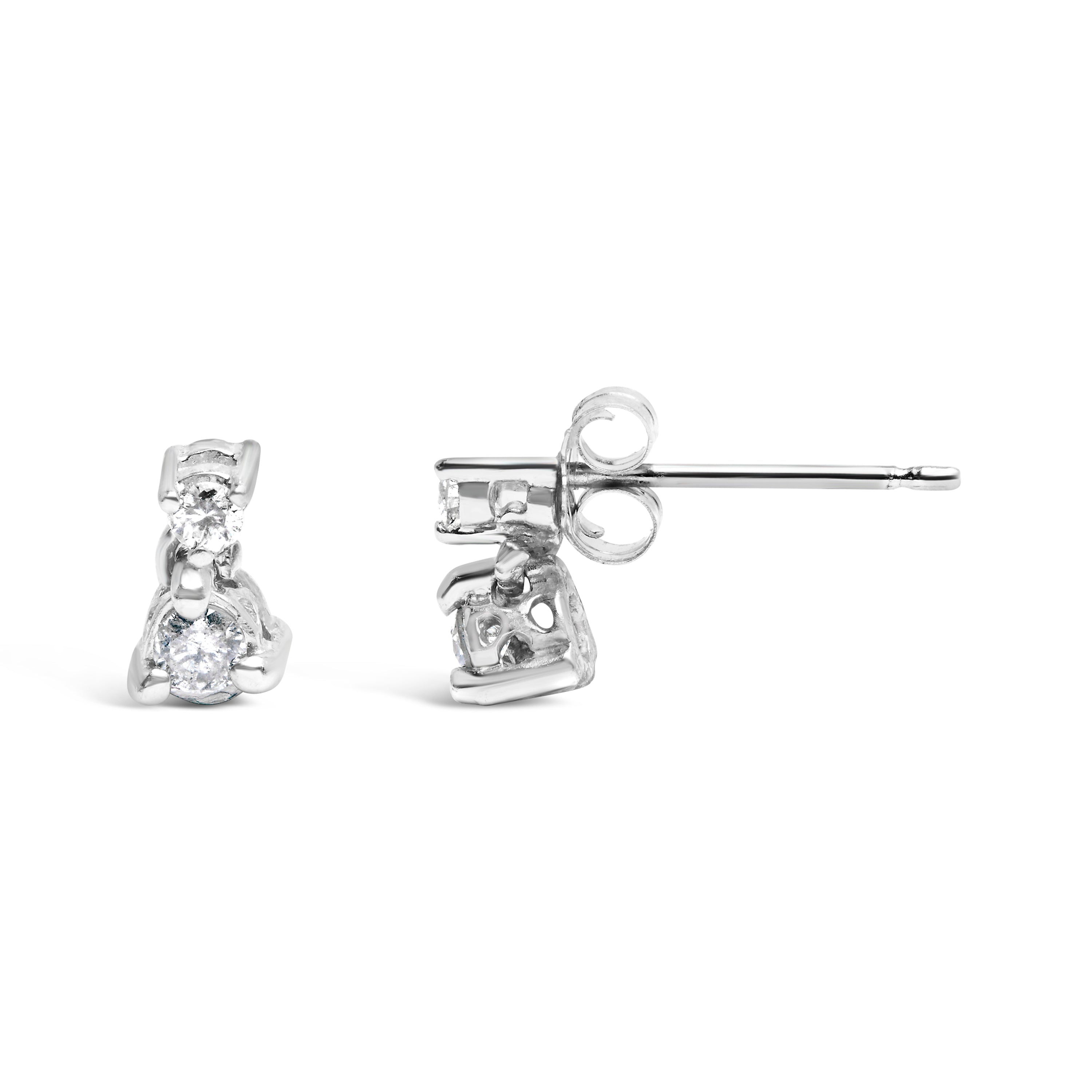 14K White Gold 1/4 Cttw Double Diamond Drop and Dangle Stud Earrings H-I Color, SI1-SI2 Clarity on sale at MyriadMart