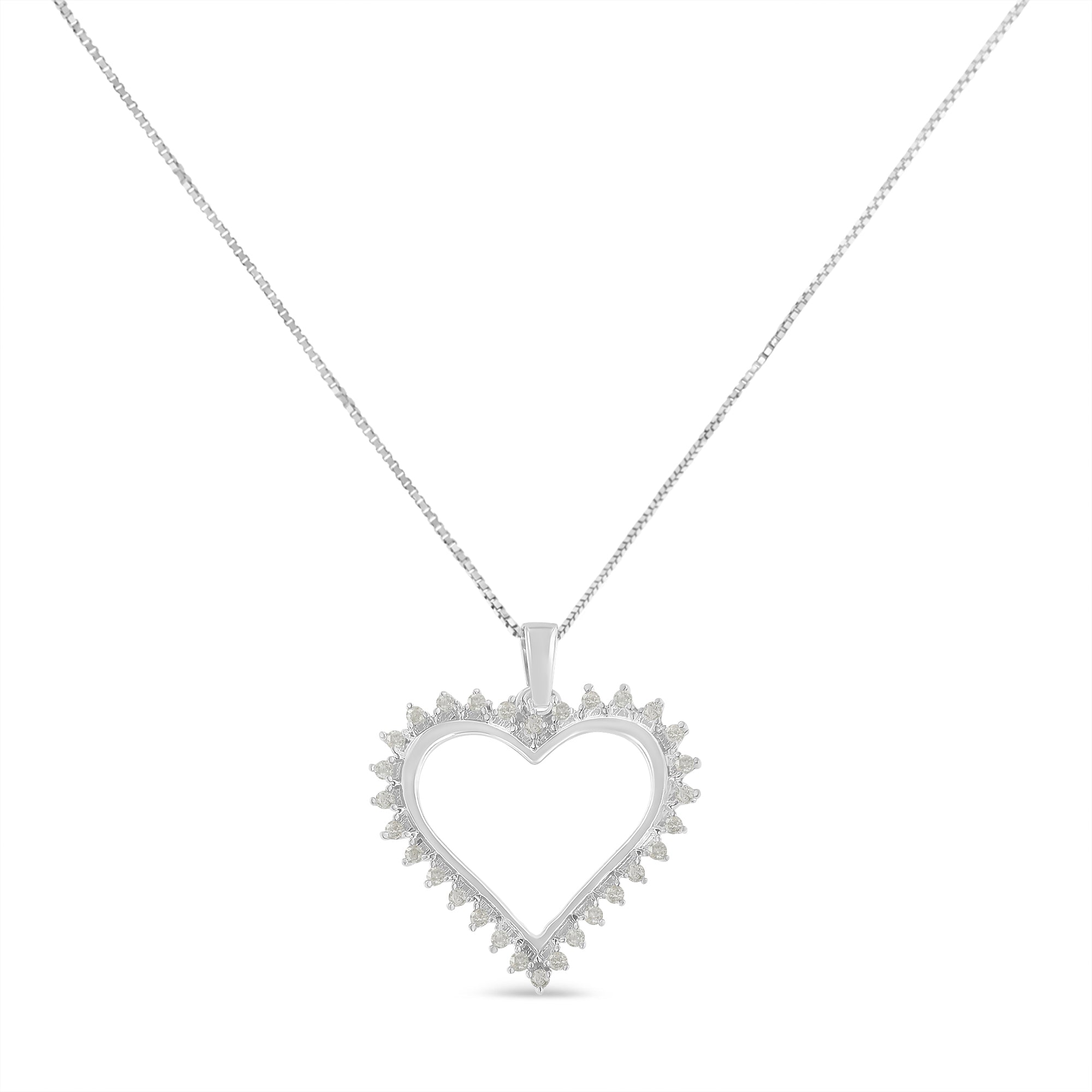.925 Sterling Silver 1/4 cttw 3-Prong Diamond Open Heart 18" Pendant Necklace I-J Color, I3 Clarity on sale at MyriadMart
