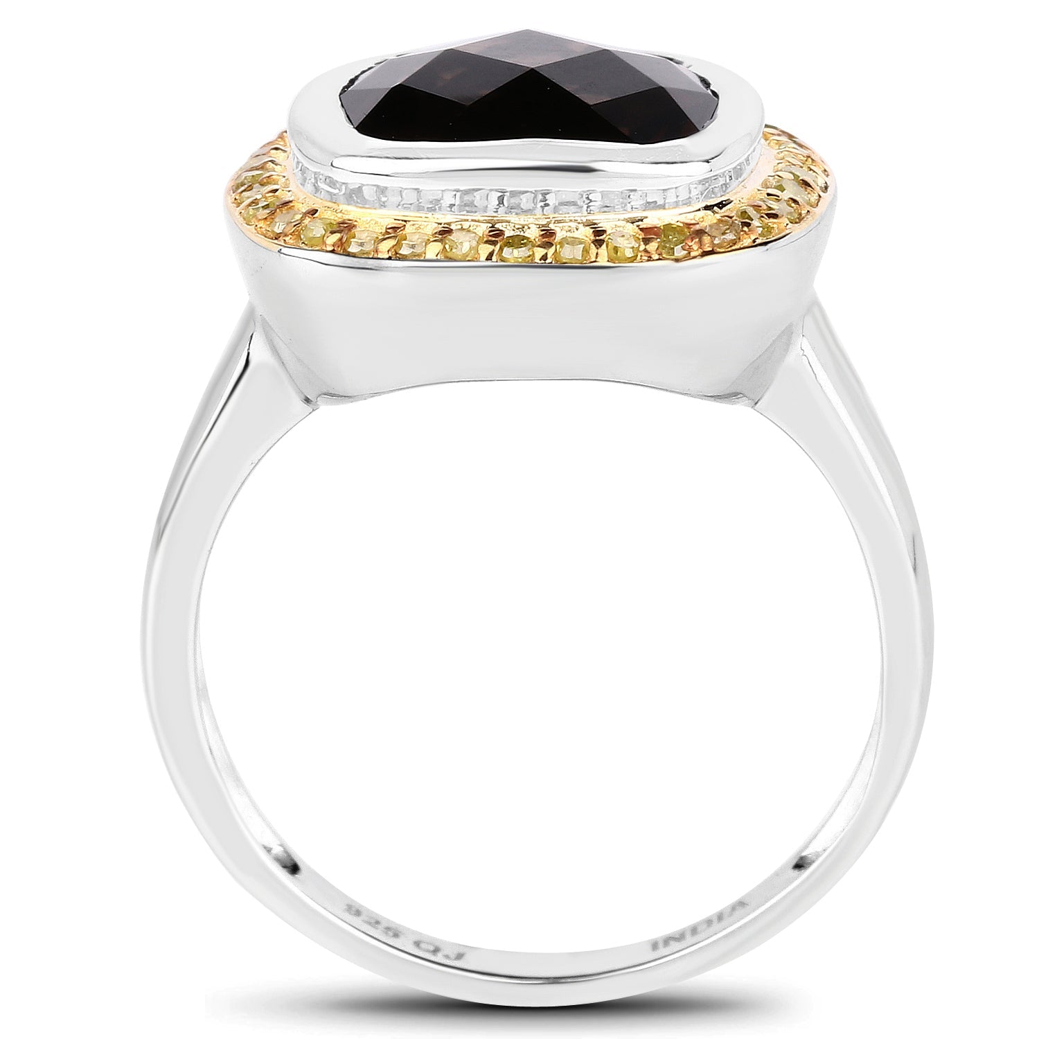 3.67 Carat Genuine Smoky Quartz and Yellow Diamond .925 Sterling Silver Ring on sale at MyriadMart