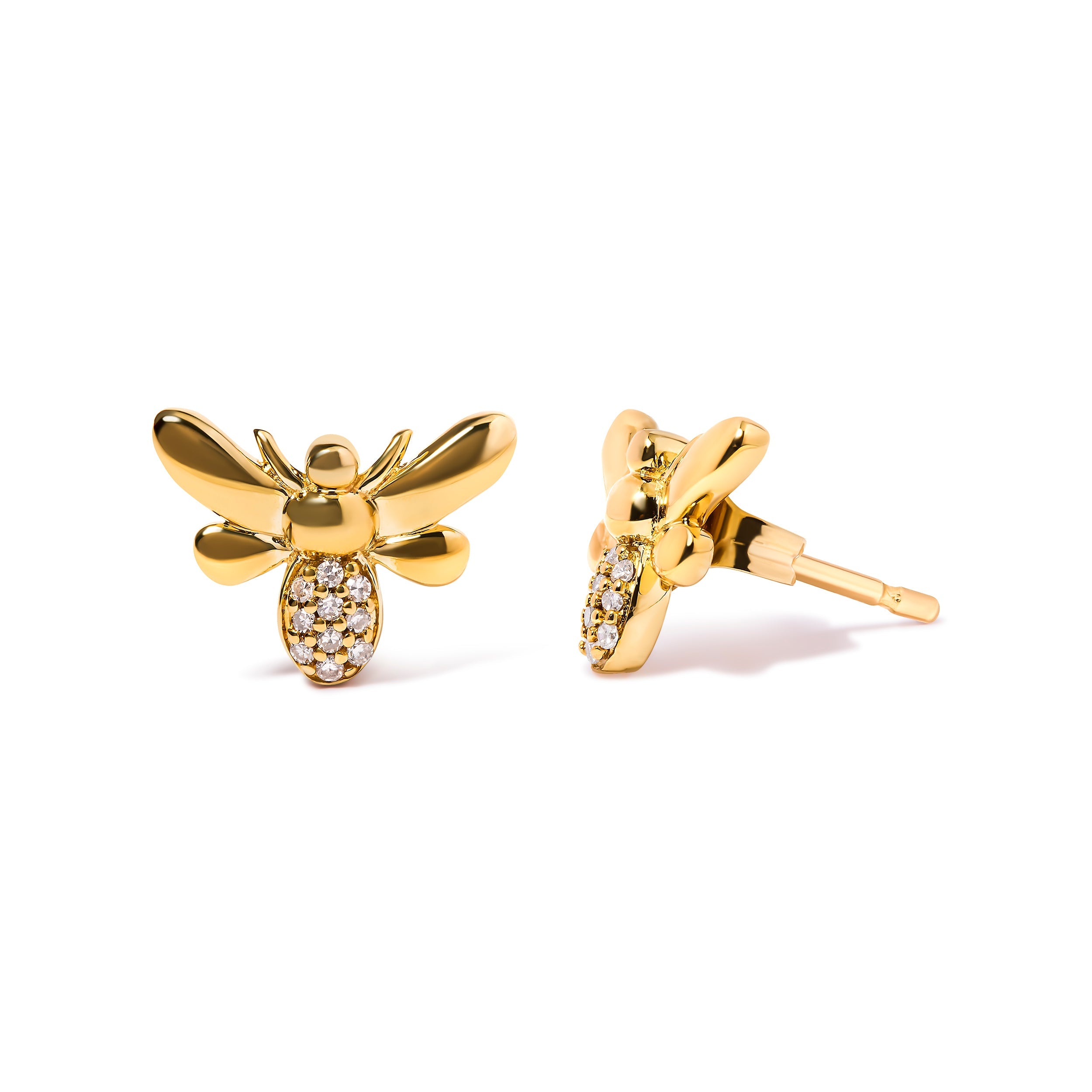 10K Yellow Gold Diamond Accented Bumble Bee Stud Earring H-I Color, I1-I2 Clarity on sale at MyriadMart