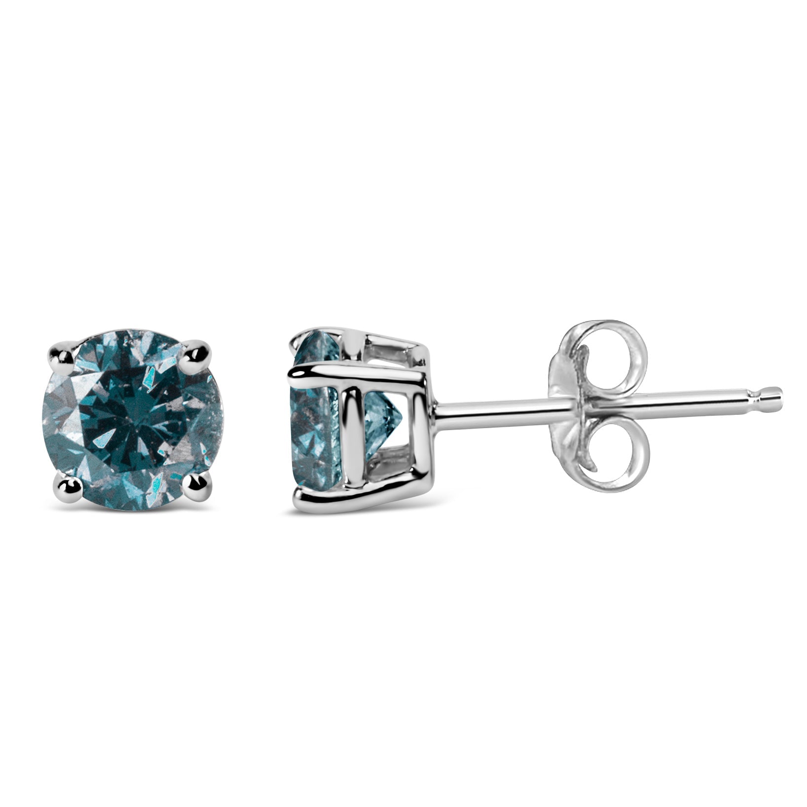 14K White Gold 1/2 Cttw Round Brilliant Cut Lab Grown Blue Diamond 4-Prong Classic Solitaire Stud Earrings Blue Color, VVS2-VS1 Clarity on sale at MyriadMart