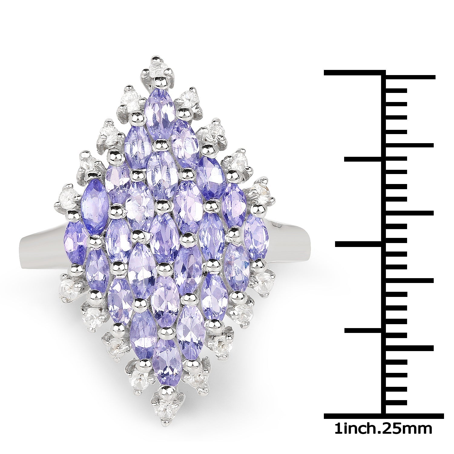 2.40 Carat Genuine Tanzanite and White Topaz .925 Sterling Silver Ring on sale at MyriadMart