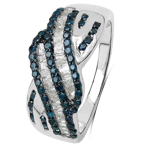 0.88 Carat Genuine Blue Diamond & White Diamond .925 Sterling Silver Ring on sale at MyriadMart