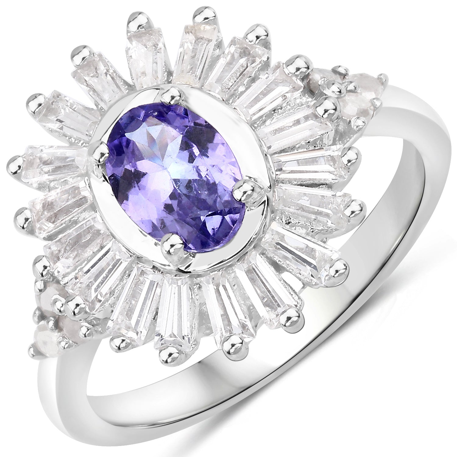 2.01 Carat Genuine Tanzanite and White Topaz .925 Sterling Silver Ring on sale at MyriadMart