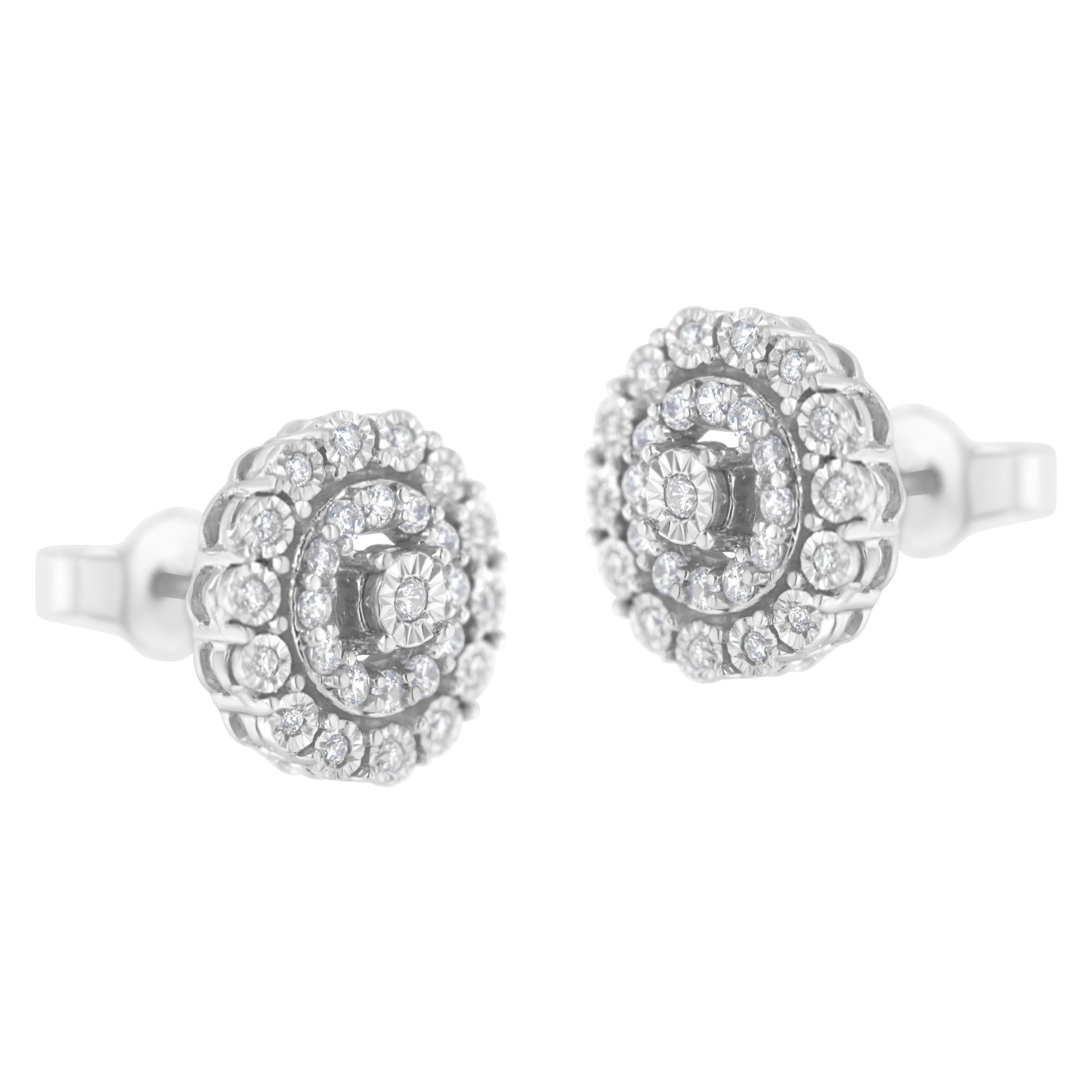 10KT White Gold 1/2 cttw Double Halo Brilliant Round-Cut Diamond Stud Earrings I-J Clarity, I2-I3 Color on sale at MyriadMart