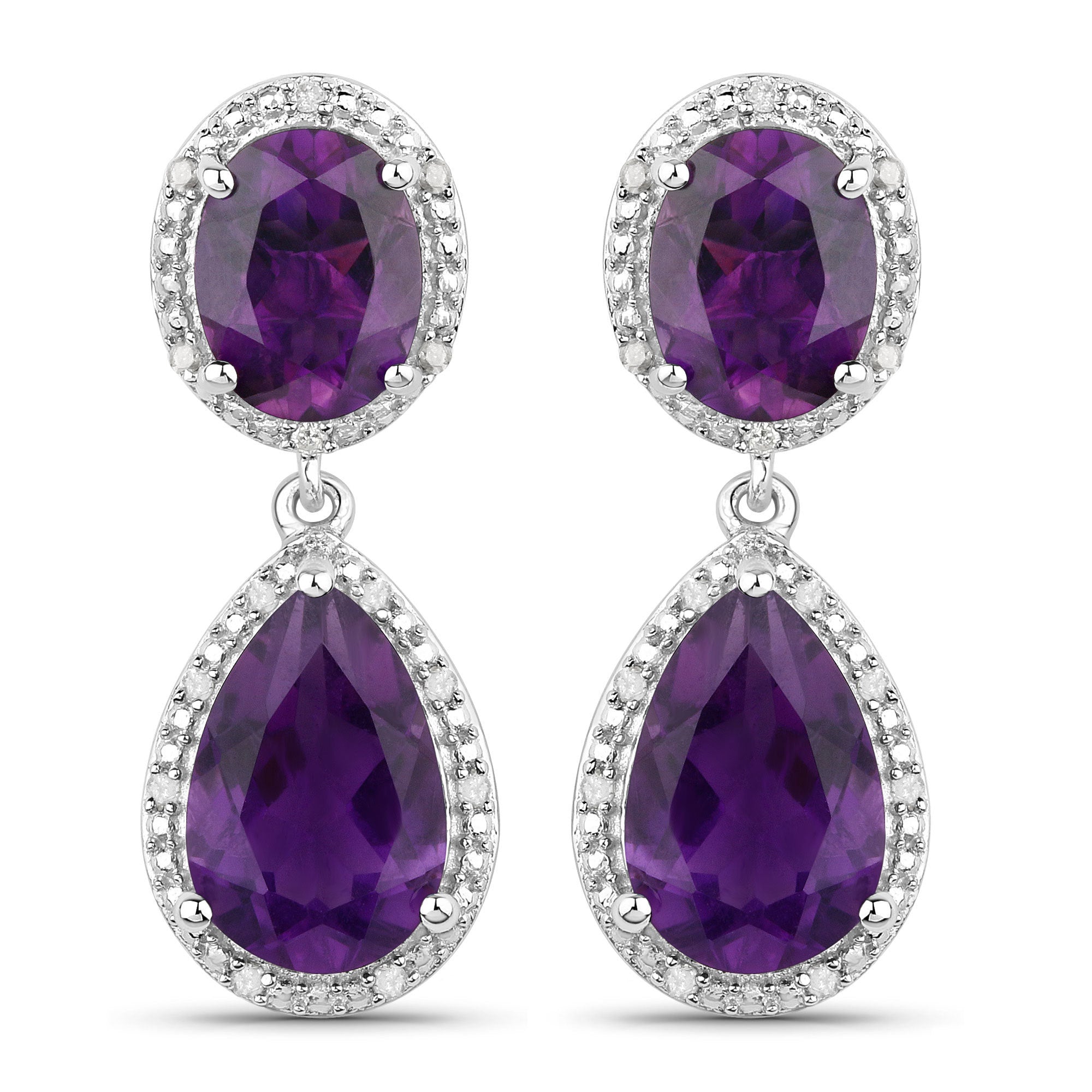 8.45 Carat Genuine Amethyst and White Diamond .925 Sterling Silver Earrings on sale at MyriadMart