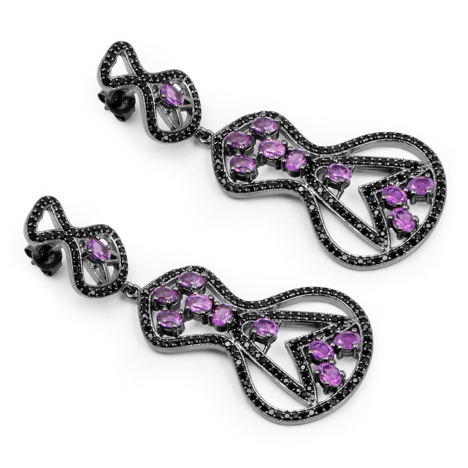 5.30 Carat Genuine Amethyst and Black Spinel .925 Sterling Silver Earrings on sale at MyriadMart
