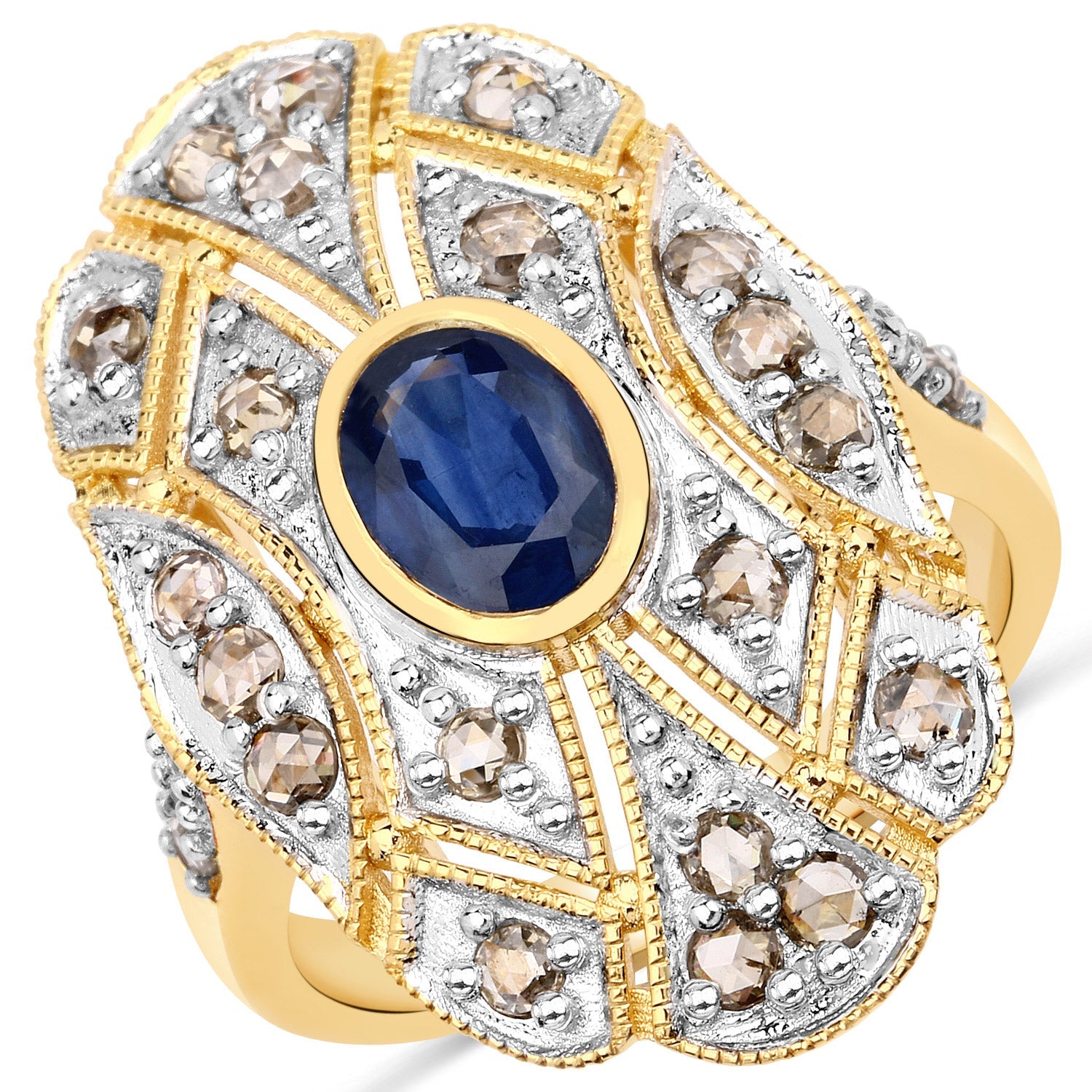 1.84 Carat Genuine Blue Sapphire and Diamond .925 Sterling Silver Ring on sale at MyriadMart