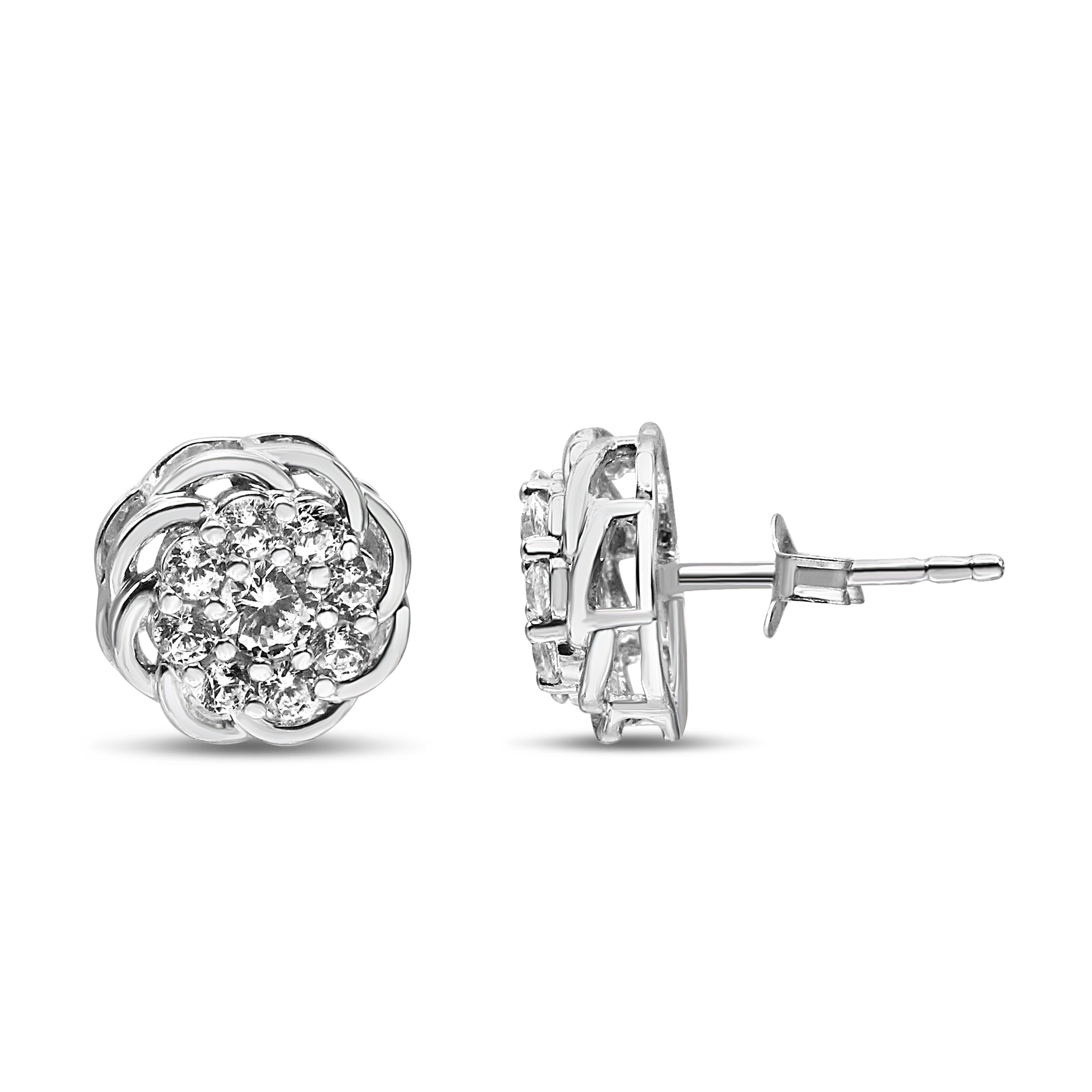 .925 Sterling Silver 1/2 Cttw Round Diamond Cluster Openwork Floral Halo Stud Earrings I1-I2 Clarity, I-J Color on sale at MyriadMart