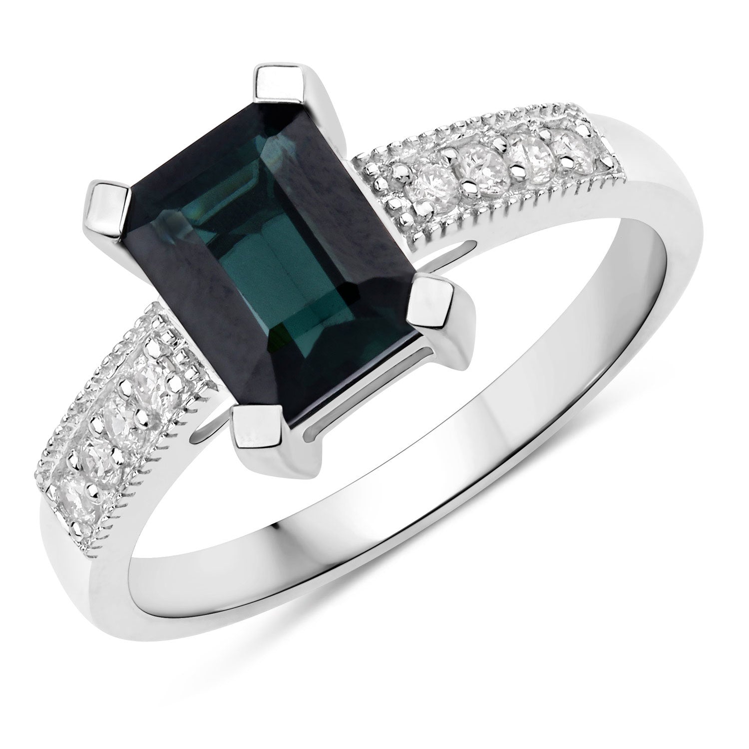 1.91 Carat Genuine Green Tourmaline and White Diamond 14K White Gold Ring on sale at MyriadMart