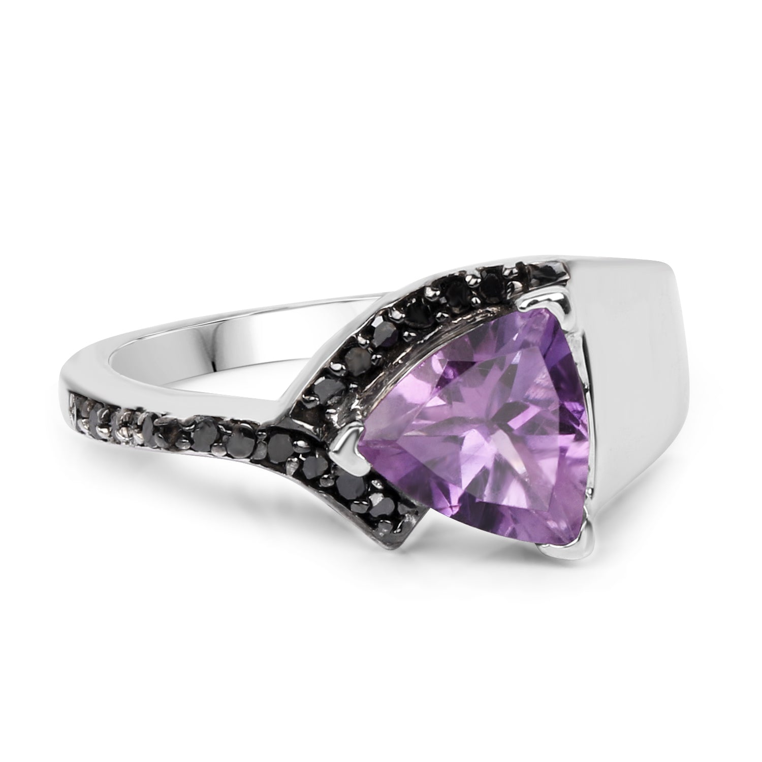 1.55 Carat Genuine Amethyst and Black Diamond .925 Sterling Silver Ring on sale at MyriadMart