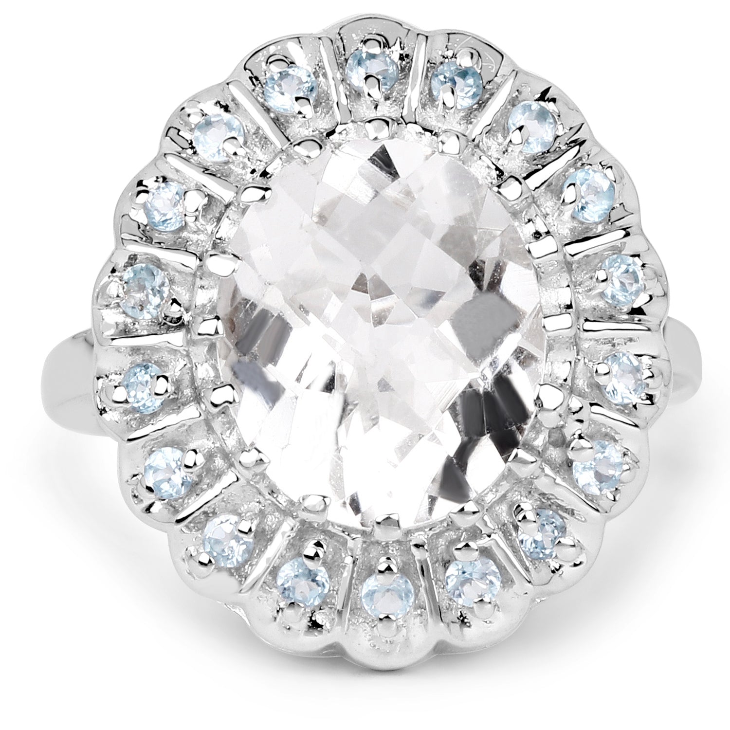 5.90 Carat Genuine Crystal Quartz and Swiss Blue Topaz .925 Sterling Silver Ring on sale at MyriadMart