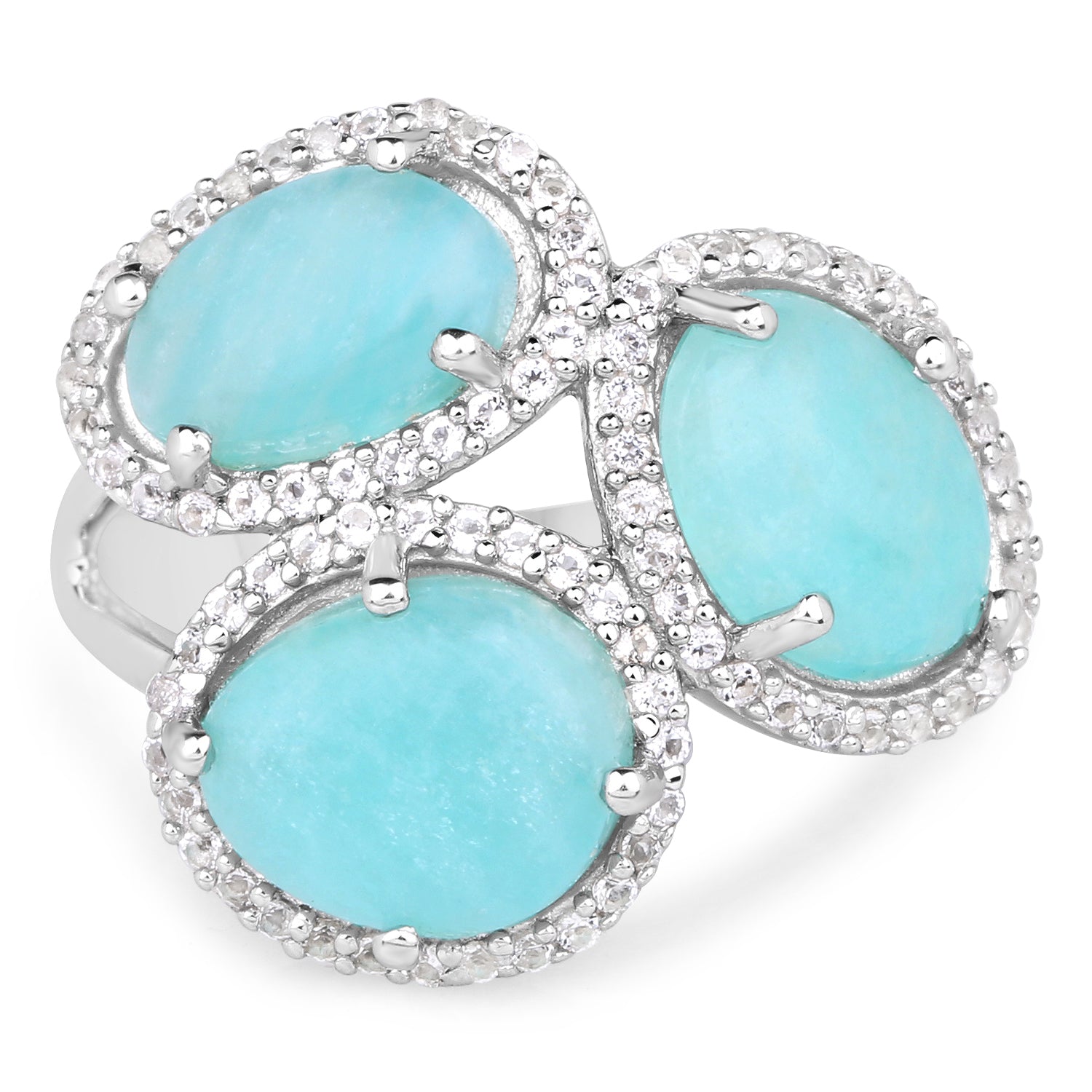 5.30 Carat Genuine Amazonite And White Topaz .925 Sterling Silver Ring on sale at MyriadMart