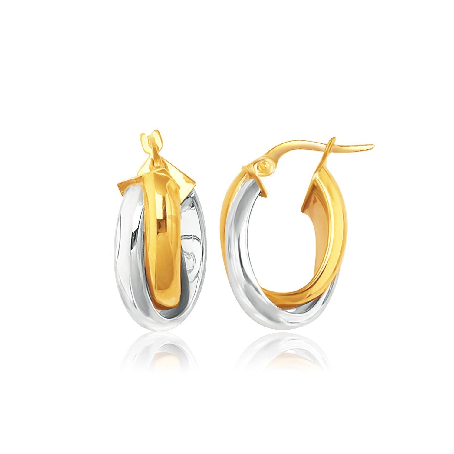 14k Two-Tone Gold Double Row Intertwined Oval Hoop Earrings on sale at MyriadMart