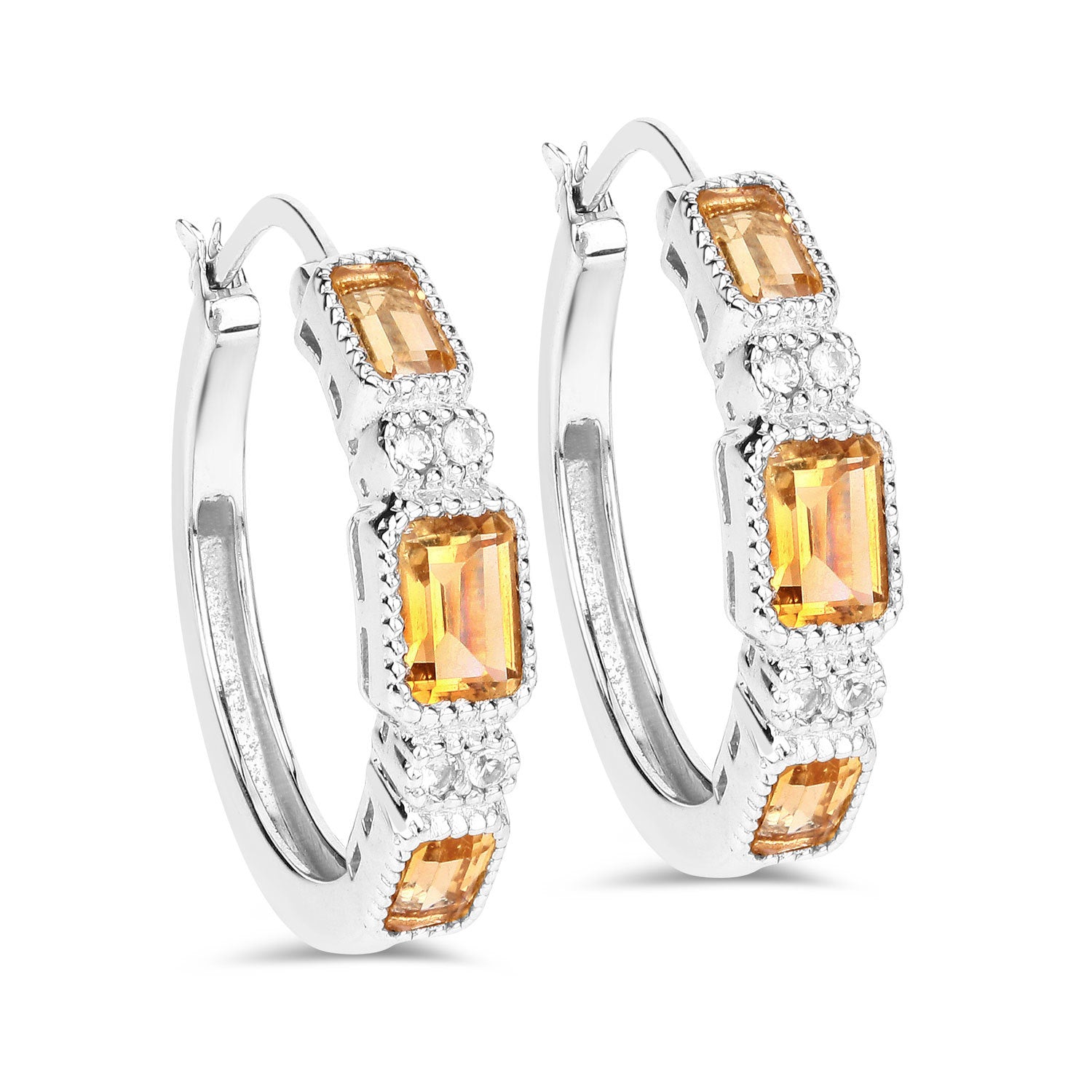 2.88 Carat Genuine Citrine and White Topaz .925 Sterling Silver Earrings on sale at MyriadMart