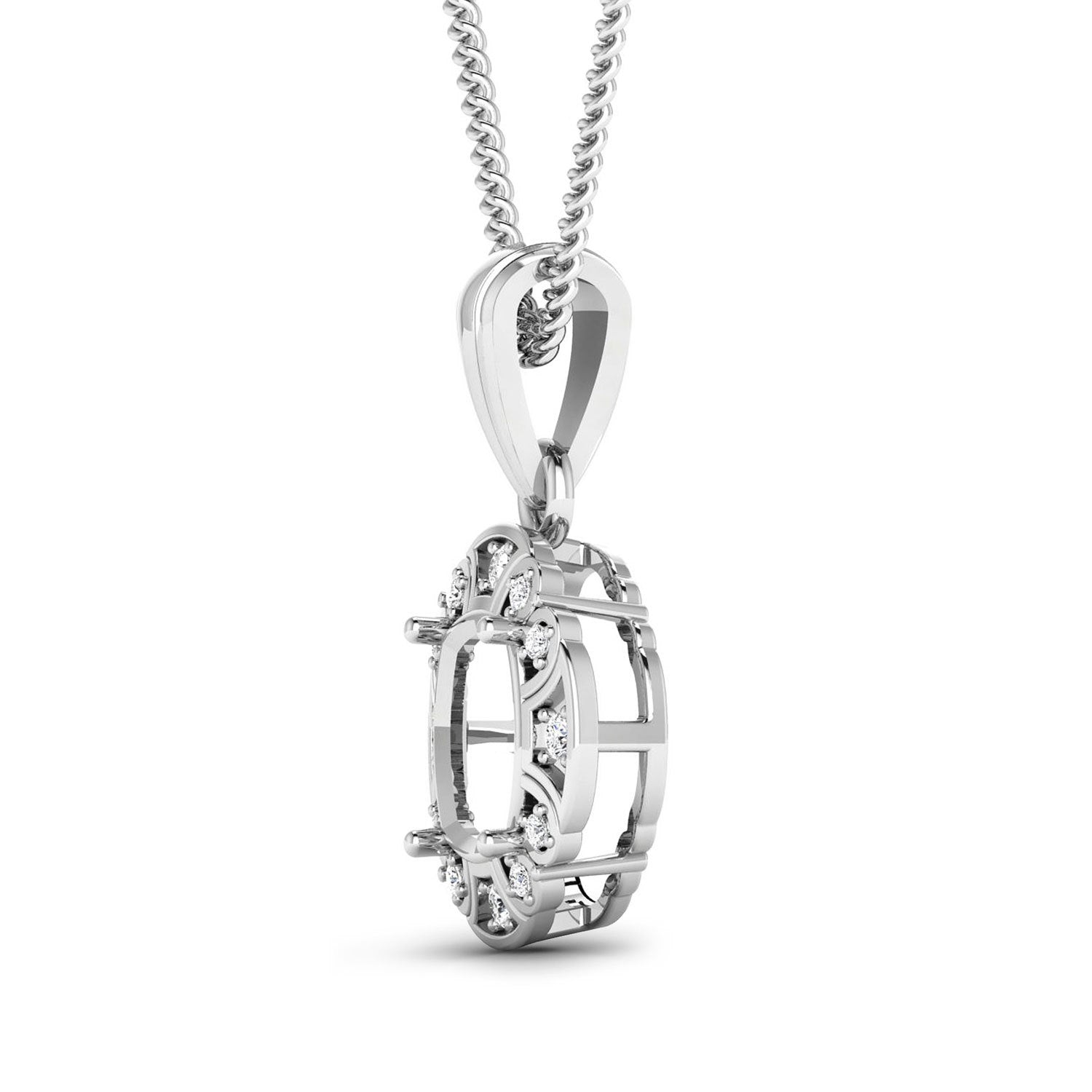 0.09 Carat Genuine White Diamond 14K White Gold Semi Mount Pendant - holds 8x8mm Cushion Gemstone on sale at MyriadMart