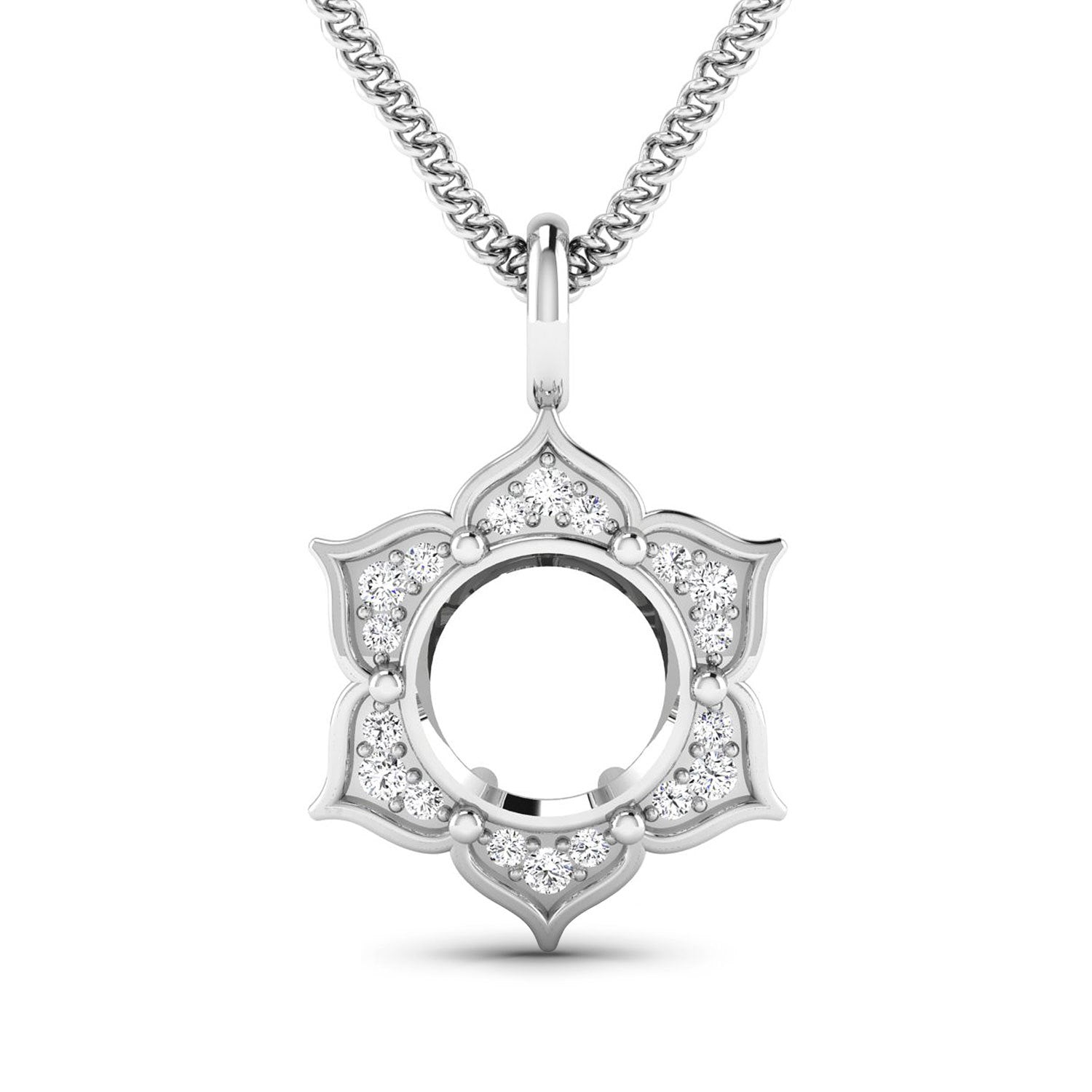 0.14 Carat Genuine White Diamond 14K White Gold Semi Mount Pendant - holds 8.00mm Round Gemstone on sale at MyriadMart