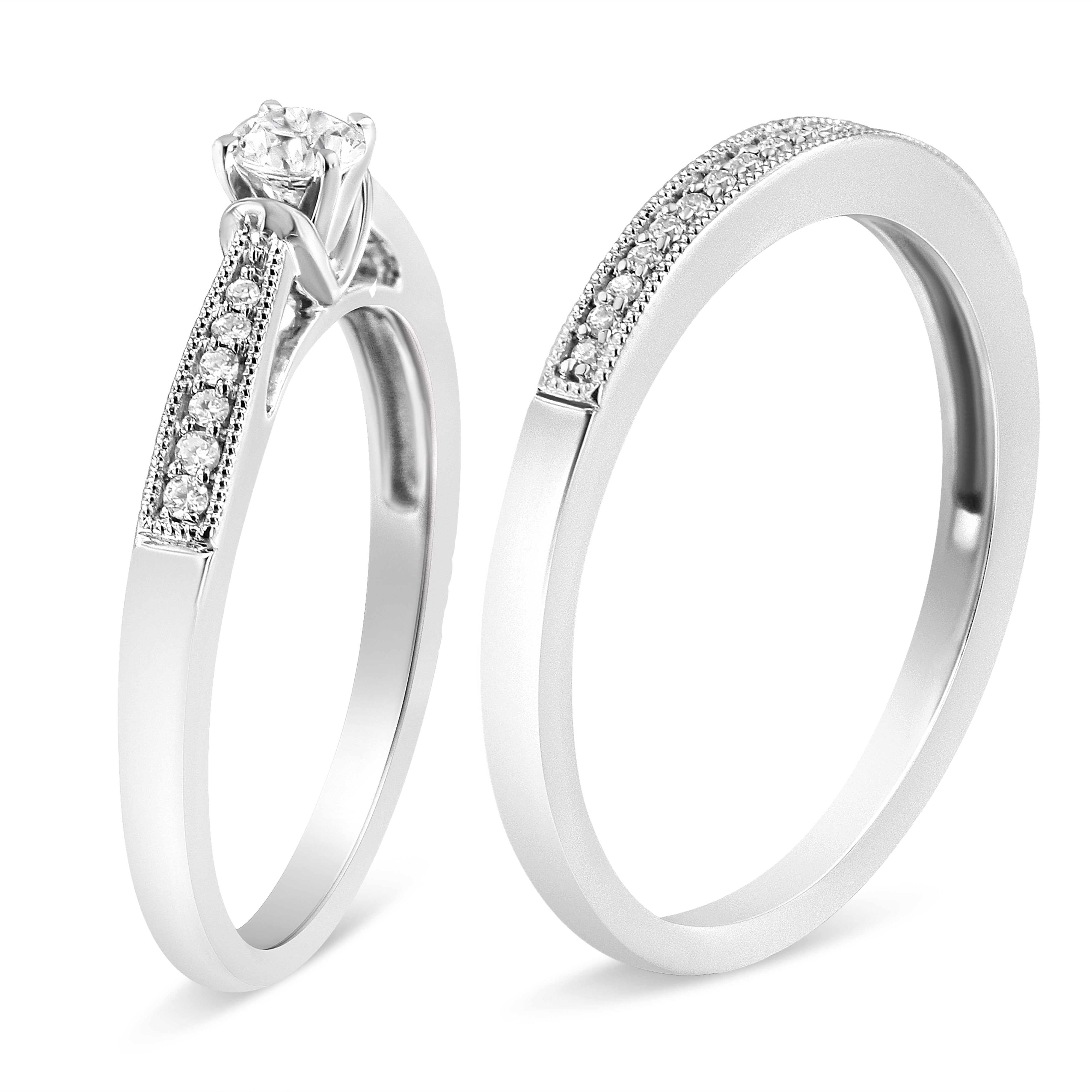 .925 Sterling Silver 1/3 Cttw Diamond Classic Engagement Ring Bridal Set with Milgrain I-J Color, I3 Clarity - Ring Size 7 on sale at MyriadMart