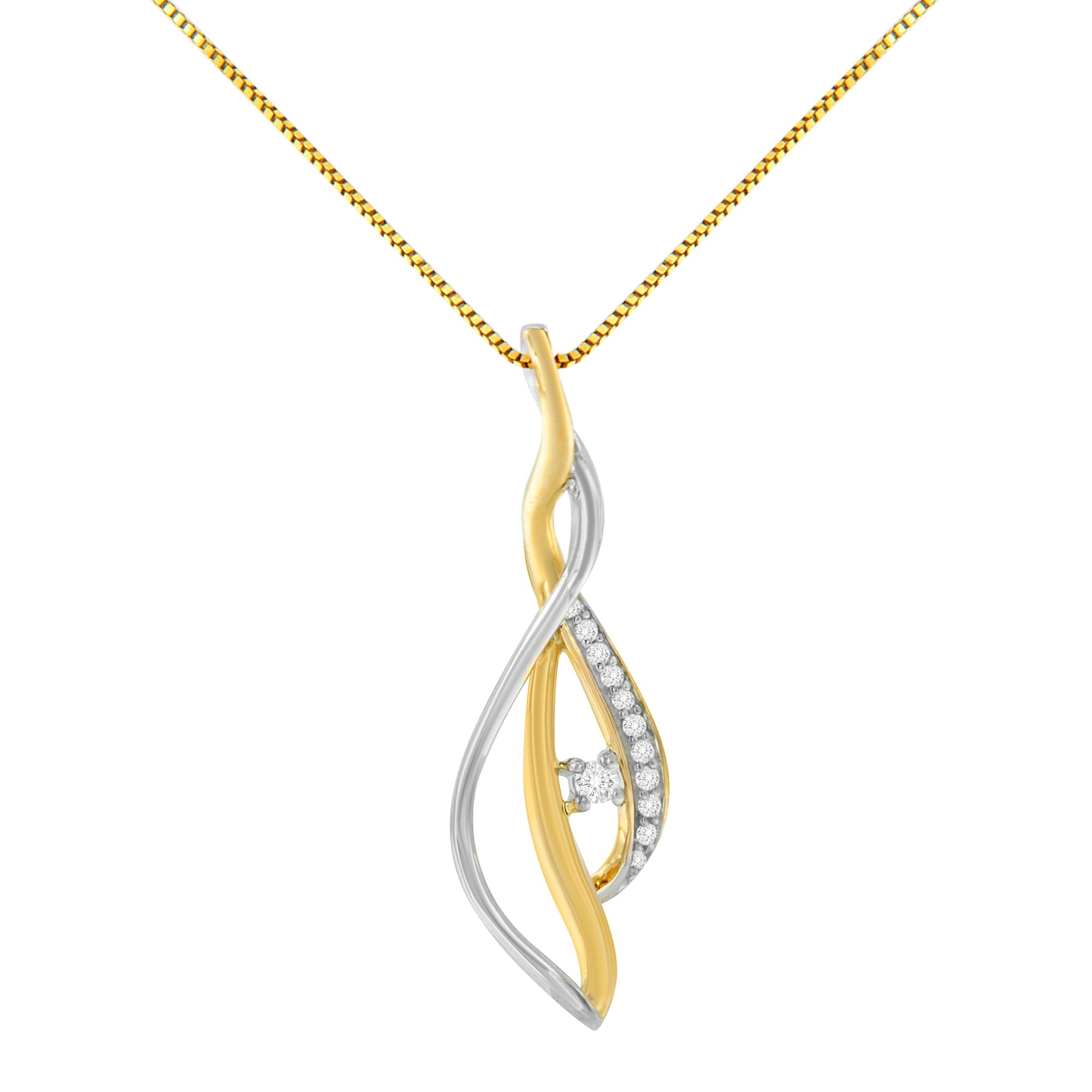 10K Yellow and White Gold Round Cut Diamond Accent Cascade 18" Pendant Necklace J-K Color, I2-I3 Clarity on sale at MyriadMart