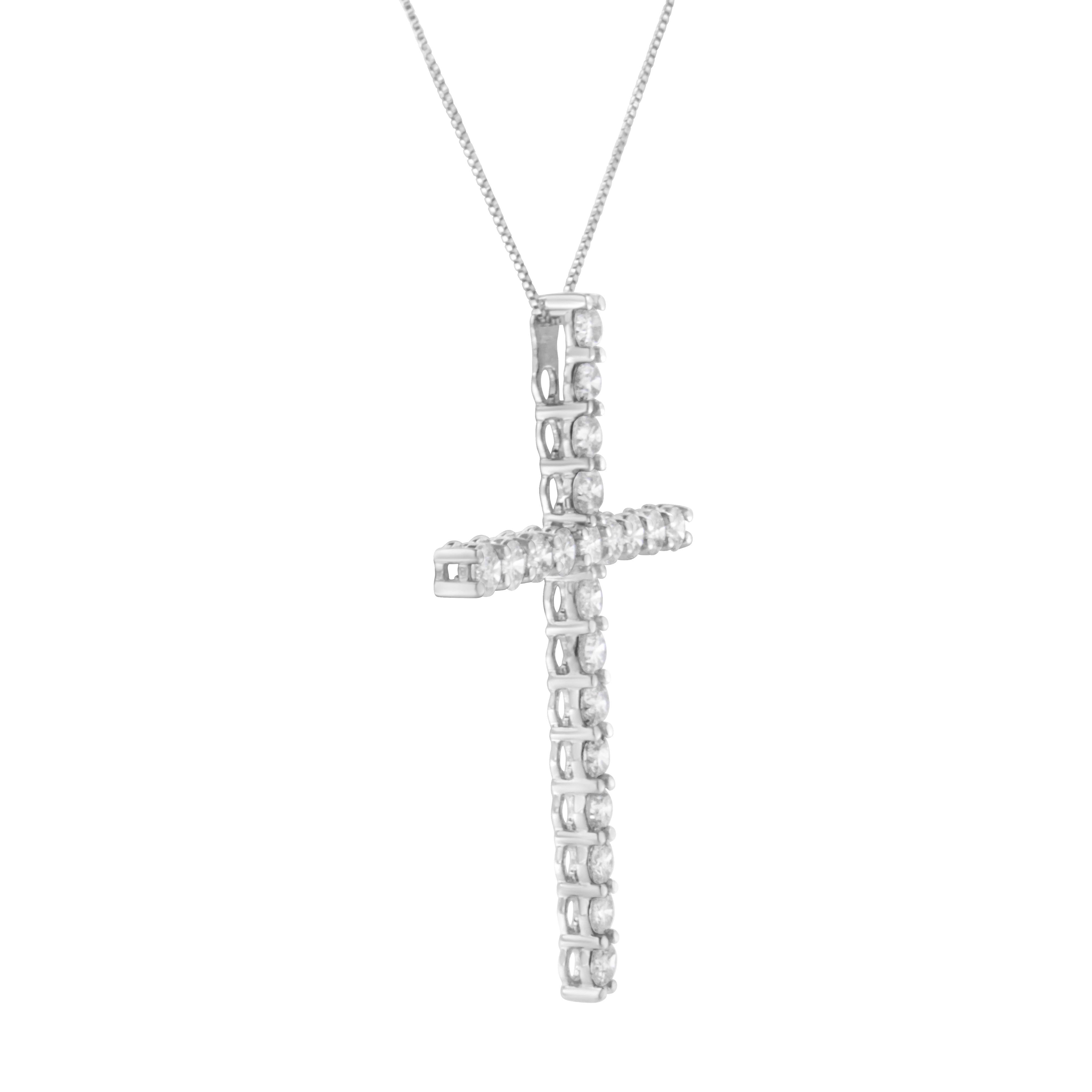.925 Sterling Silver 4.0 Cttw Diamond 2-1/4" Cross Pendant with Box Chain Necklace I-J Color, I1-I2 Clarity - 18" on sale at MyriadMart
