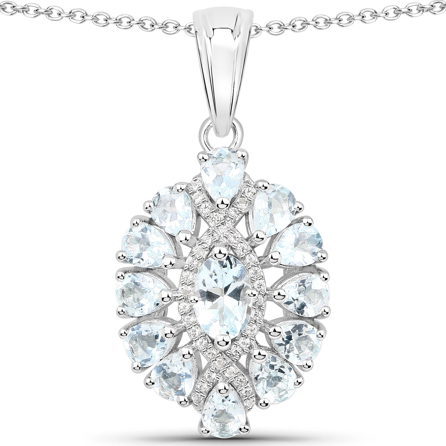 1.89 Carat Genuine Aquamarine and White Topaz .925 Sterling Silver Pendant on sale at MyriadMart
