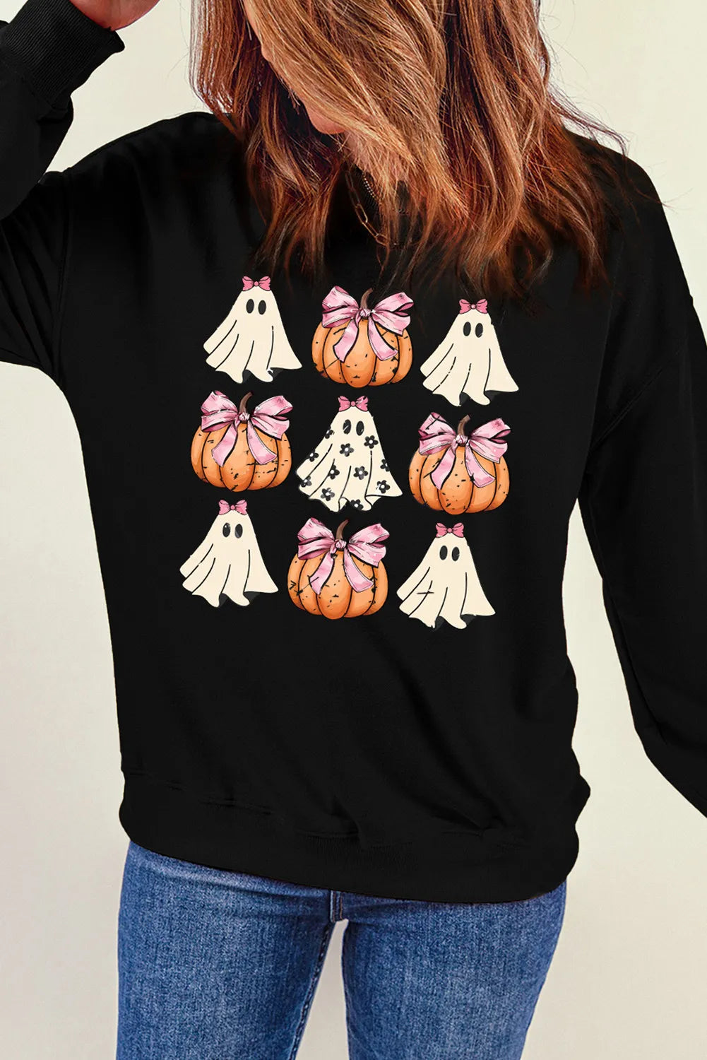 Pumpkin & Ghost Round Neck Long Sleeve Sweatshirt - MyriadMart