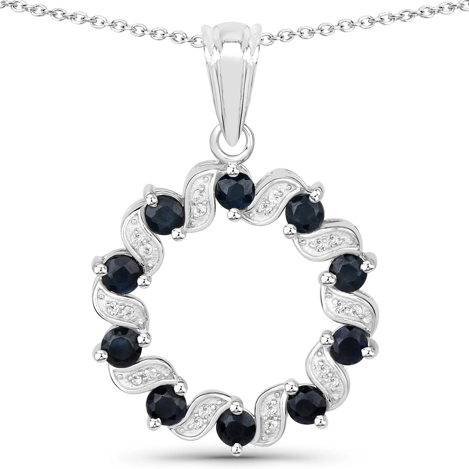 1.30 Carat Genuine Blue Sapphire and White Topaz .925 Sterling Silver Pendant on sale at MyriadMart