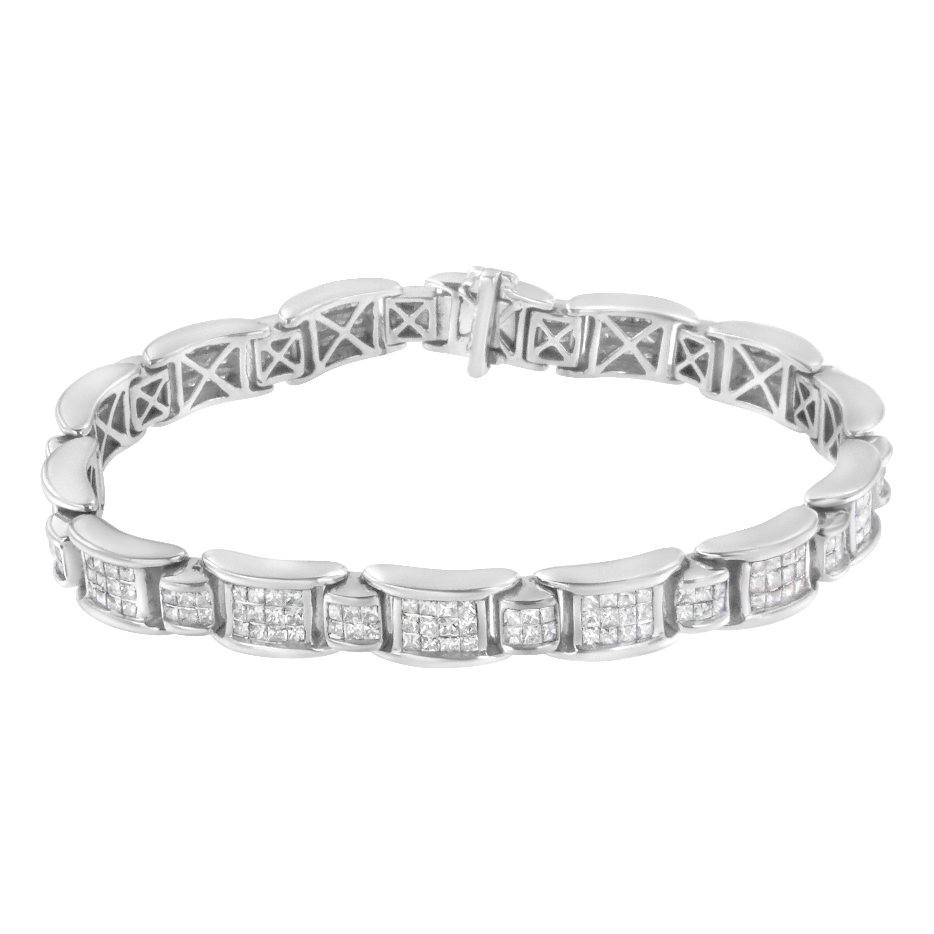 14K White Gold 5.0 Cttw Princess-Cut Diamond Rectangular Alternating Station 7" Tennis Bracelet G-H Color, SI1-SI2 Clarity on sale at MyriadMart