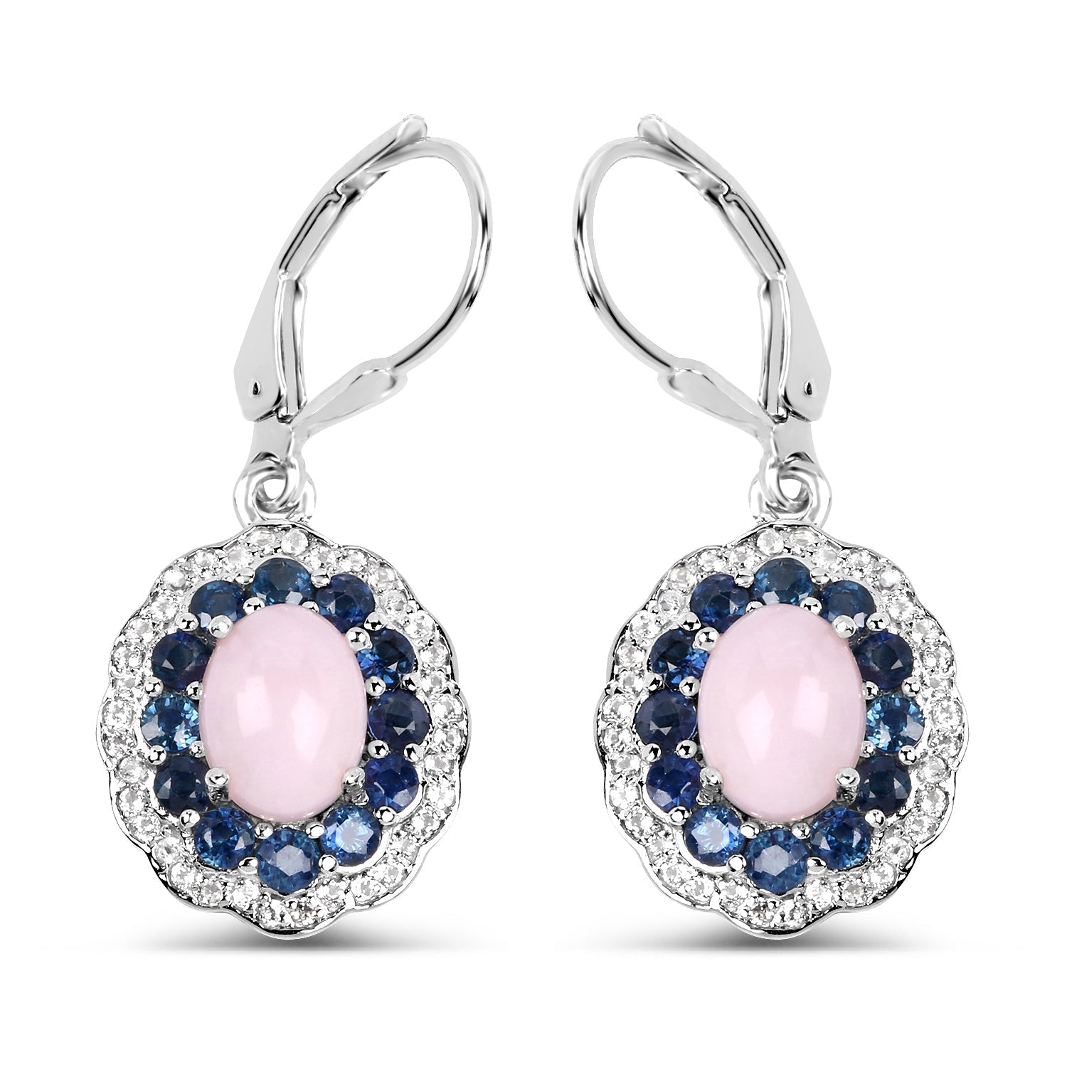 4.00 Carat Genuine Opal Pink, Blue Sapphire and White Topaz .925 Sterling Silver Earrings on sale at MyriadMart
