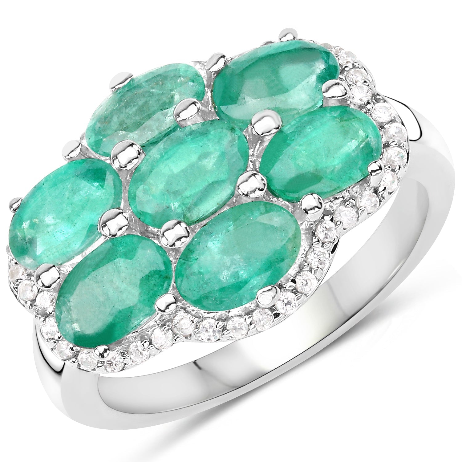 3.33 Carat Genuine Zambian Emerald and White Zircon .925 Sterling Silver Ring on sale at MyriadMart