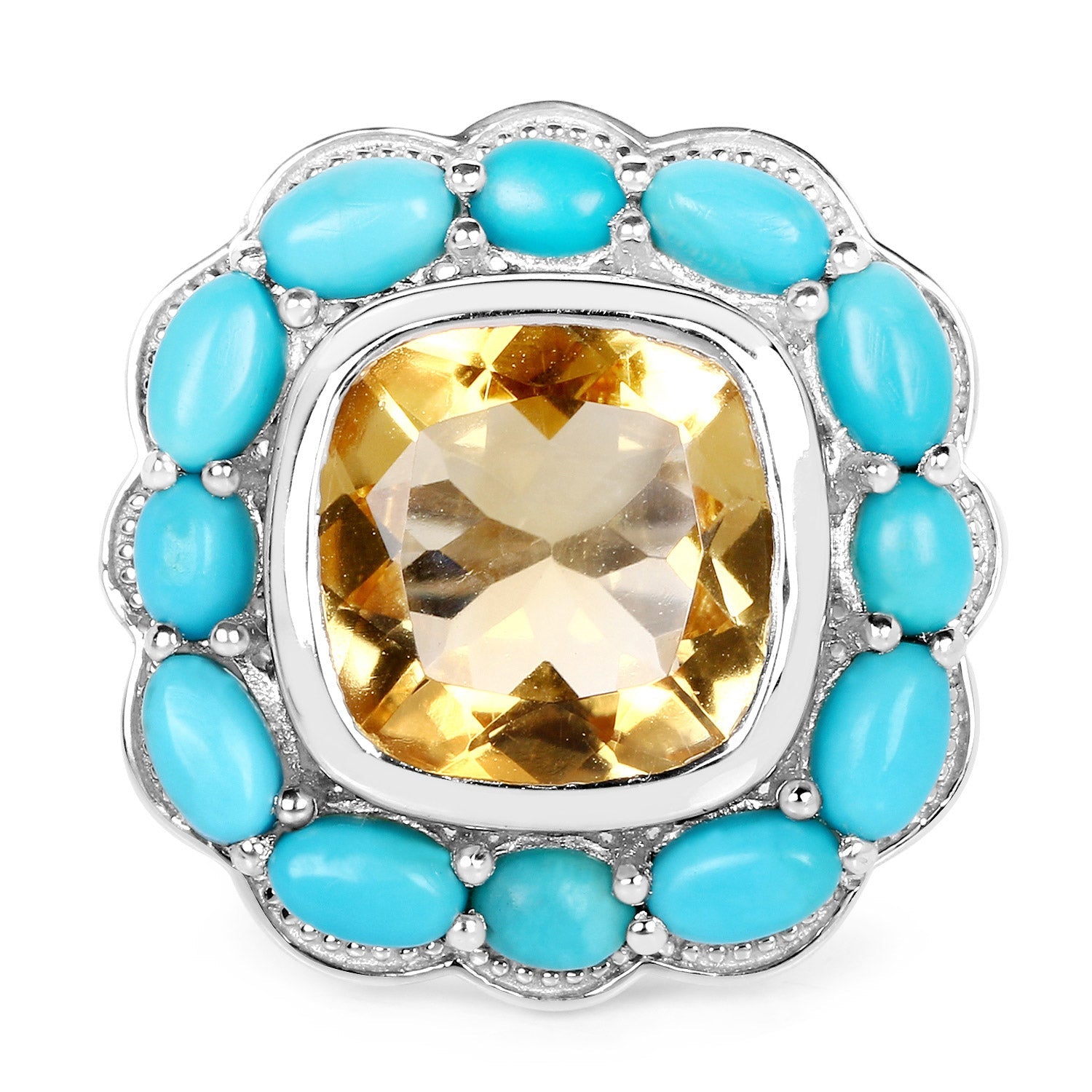 9.26 Carat Genuine Citrine and Turquoise .925 Sterling Silver Ring on sale at MyriadMart