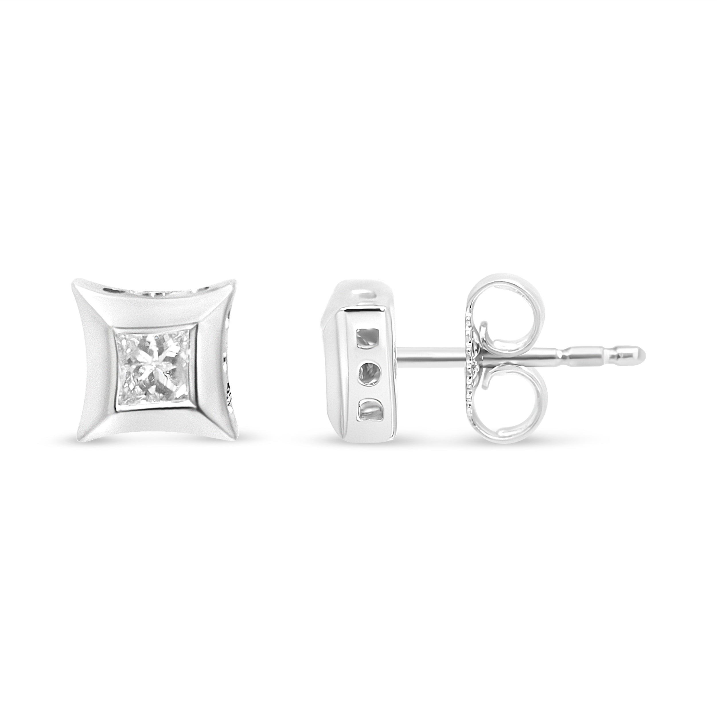 10K White Gold 1/3 Cttw Invisible Set Style Princess-Cut Diamond Stud Earrings H-I Color, SI2-I1 Clarity on sale at MyriadMart