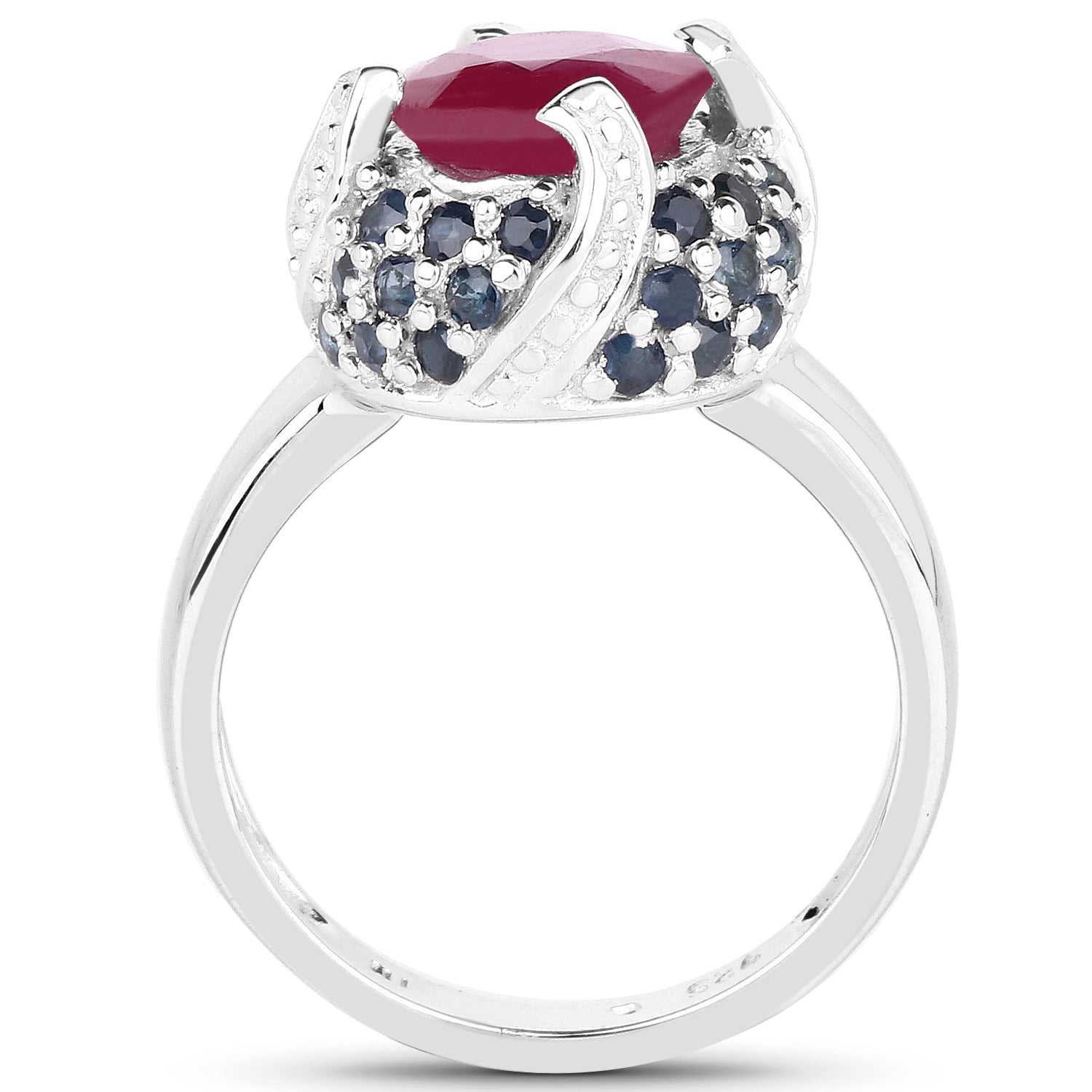 3.70 Carat Glass Filled Ruby and Blue Sapphire .925 Sterling Silver Ring on sale at MyriadMart